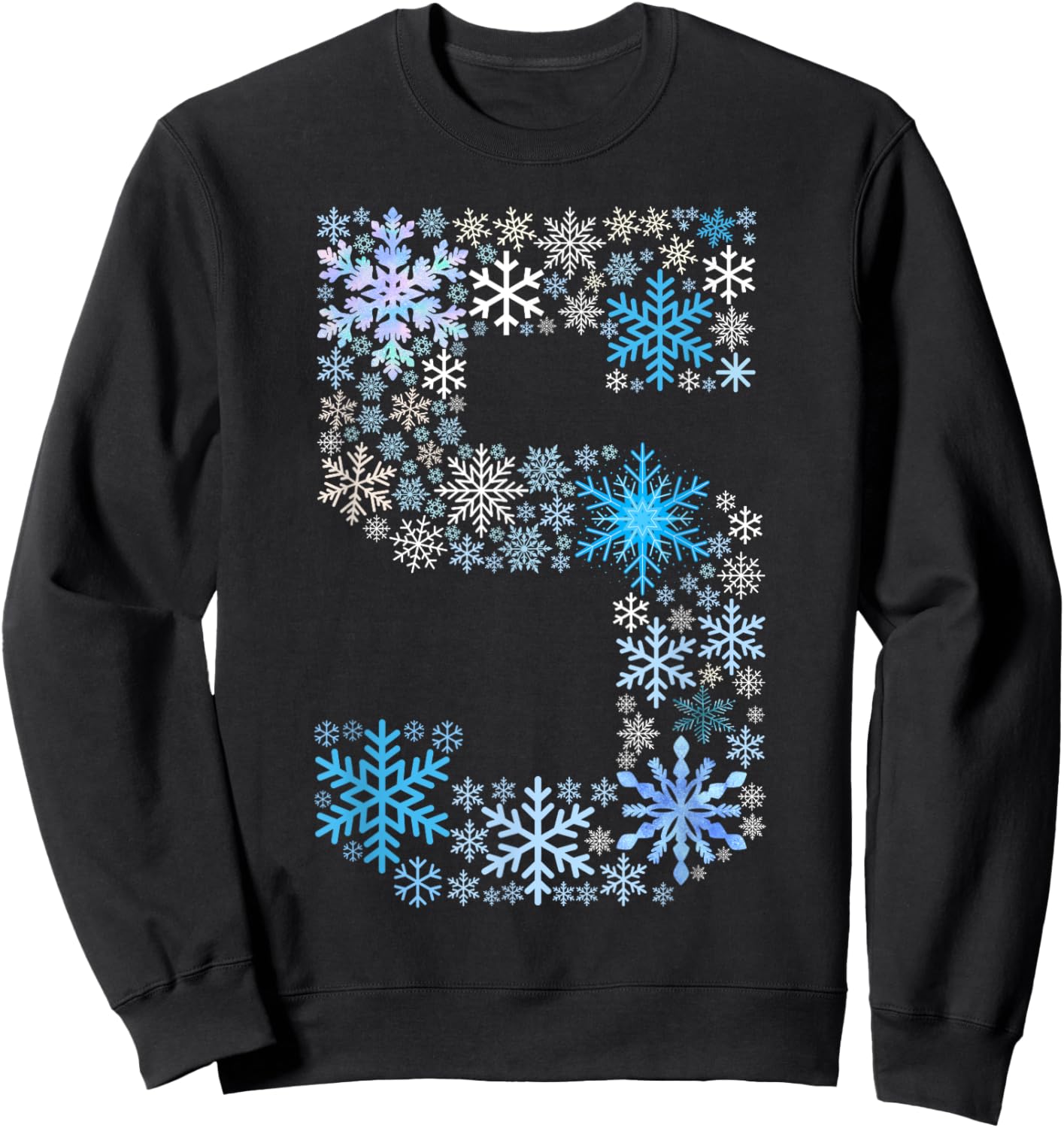 Fun 5th Birthday Christmas Snow Themed 5 Year Old Kids Girls Sweatshirt - Sweatshirt | Black