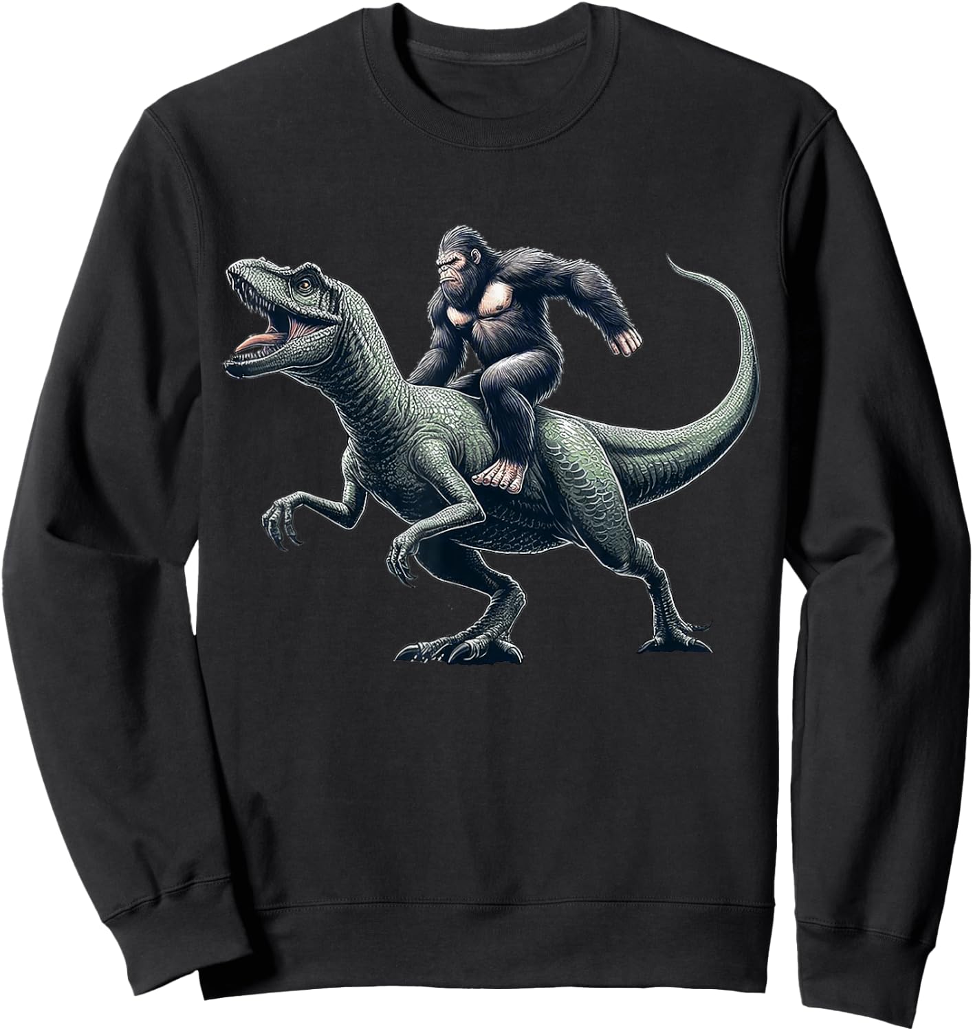 Bigfoot Riding Dinosaur T Rex Funny Gift Women Boys Sweatshirt - Sweatshirt | Black