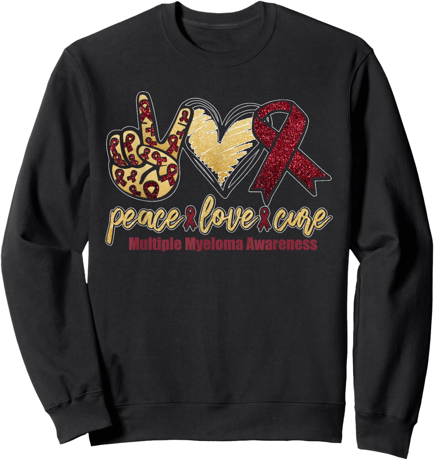Peace. Love. Cure. | Multiple Myeloma Awareness Month Sweatshirt - Sweatshirt | Black