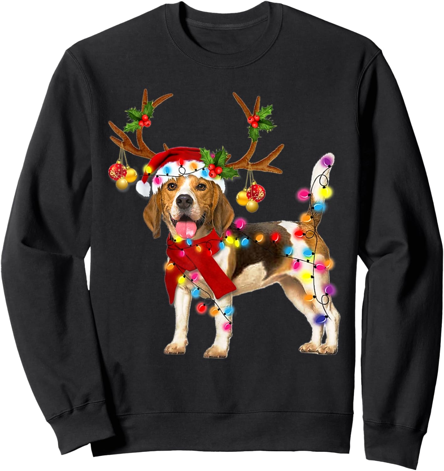 Beagle Gorgeous Reindeer Beagle Christmas Tree Light Xmas Sweatshirt - Sweatshirt | Black
