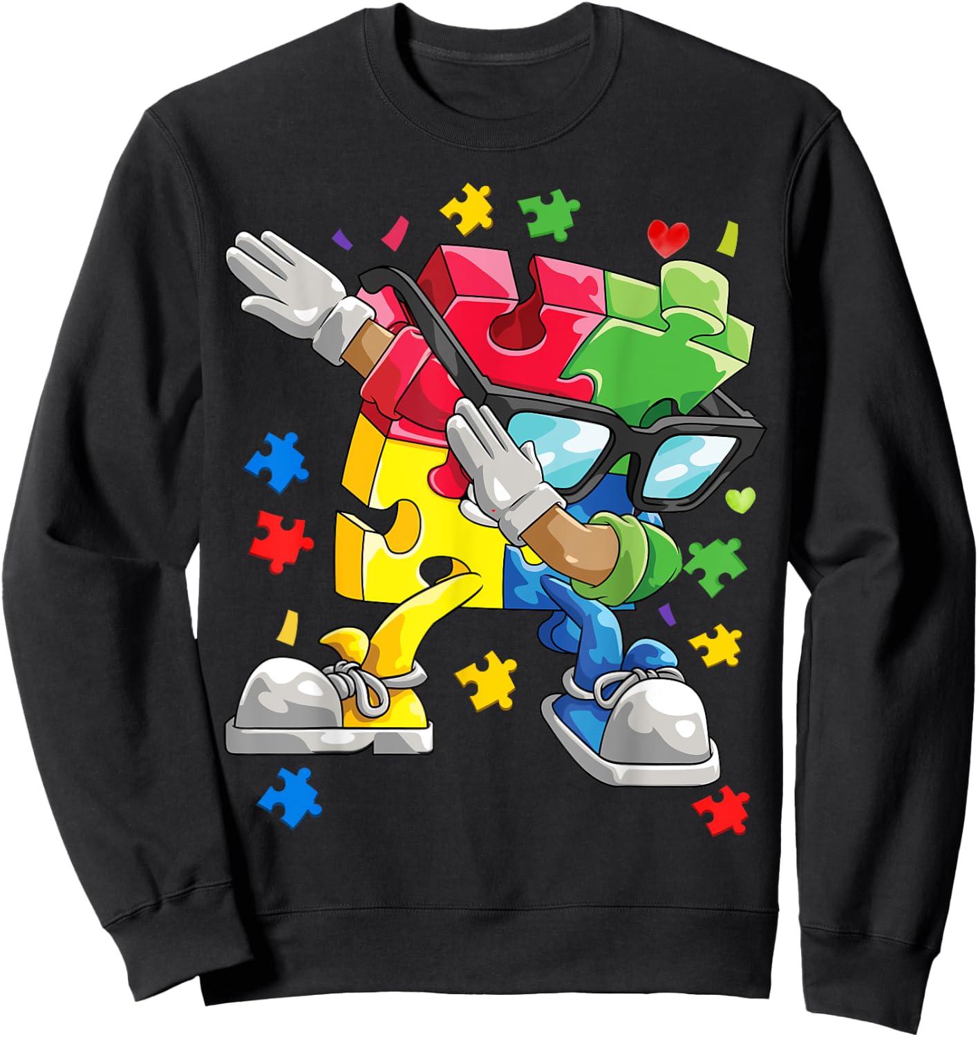 Autism Awareness Dabbing Puzzle Piece Kids Gift Boys 2024 Sweatshirt - Sweatshirt | Black