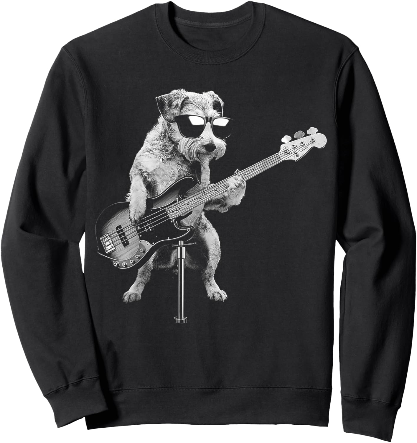 Guitarist Dog Playing Bass Guitar - Funny Guitar Dog Sweatshirt - Sweatshirt | Black