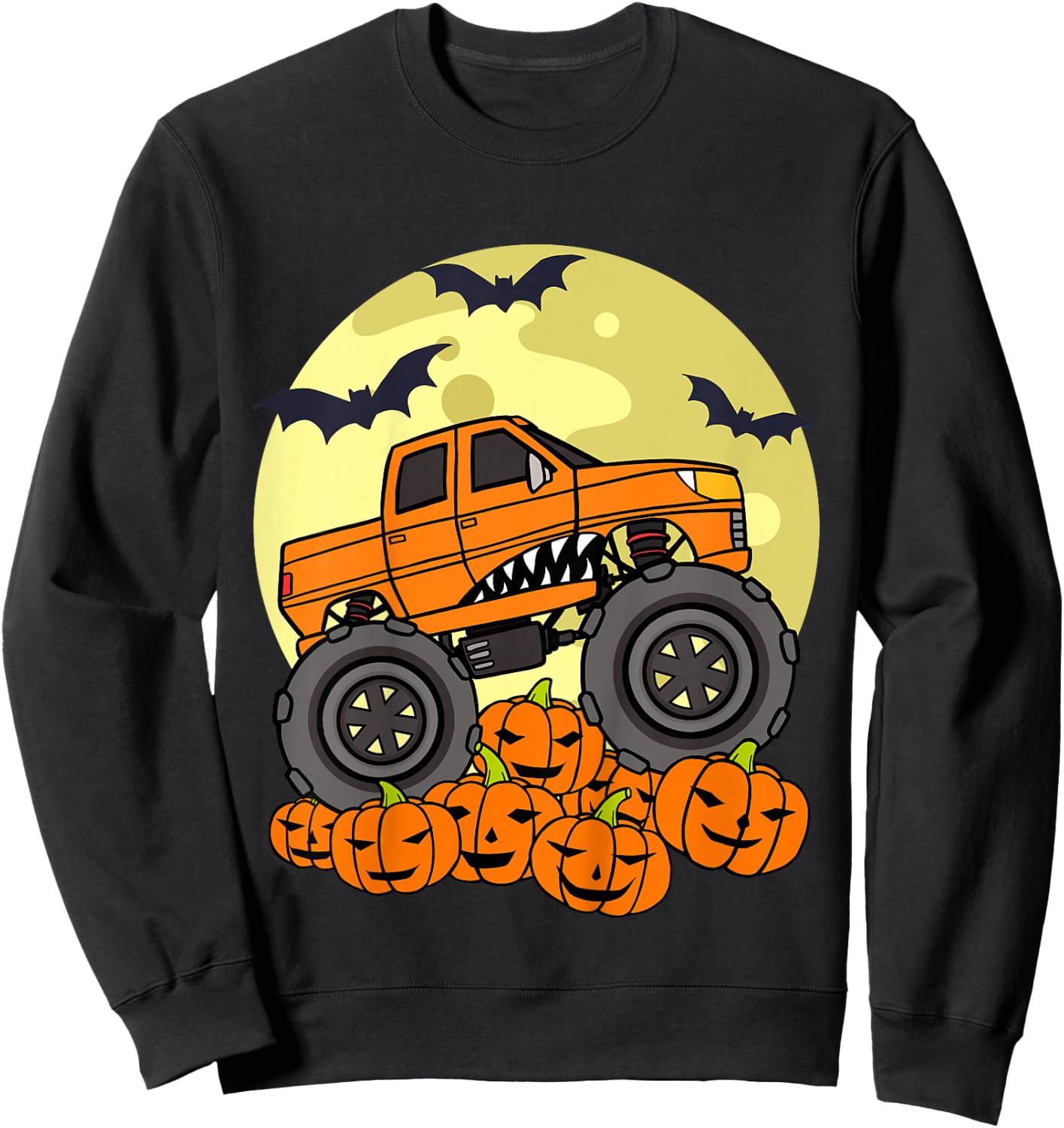 Kids Monster Truck Halloween Moon Jack O Lantern Pumpkin Toddler Sweatshirt - Sweatshirt | Black
