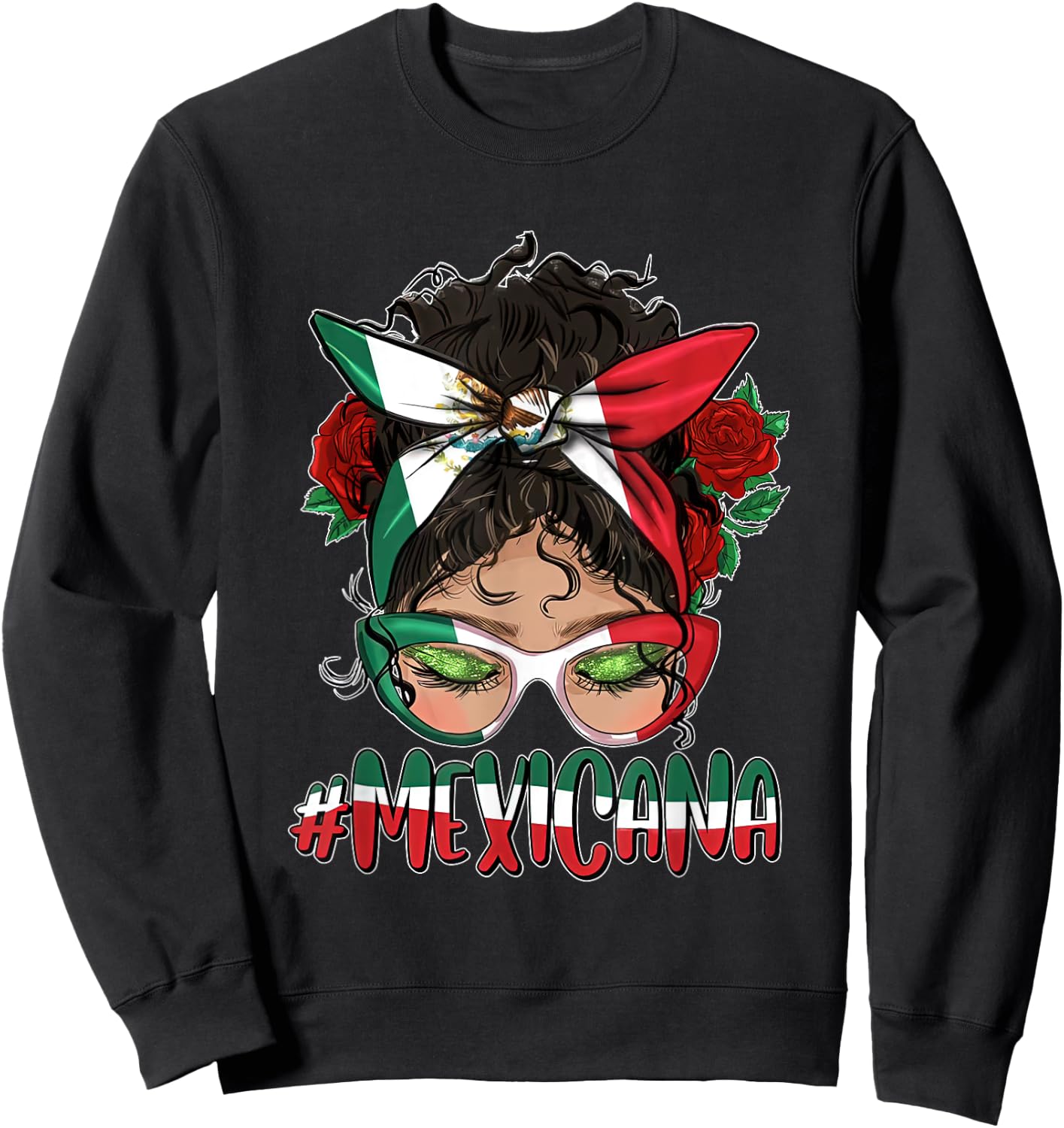 Cinco De Mayo Mexicana Messy Bun Hair Glasses Mexico Girl Sweatshirt - Sweatshirt | Black