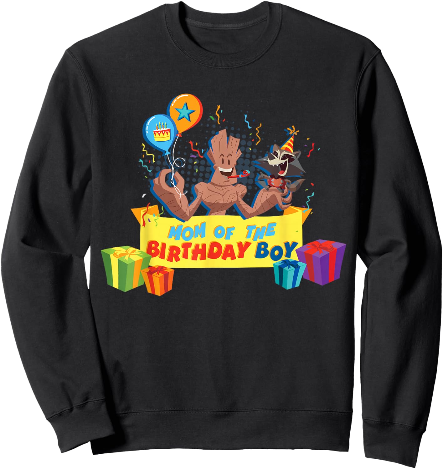 Marvel Rocket & Groot Family Party Mom of the Birthday Boy Sweatshirt - Sweatshirt | Black