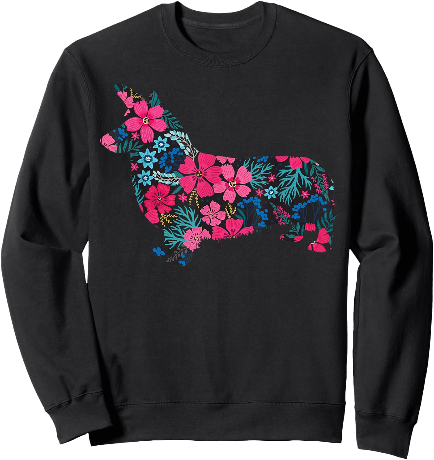 Corgi Floral Gift Corgi Lover Men Women Sweatshirt - Sweatshirt | Black