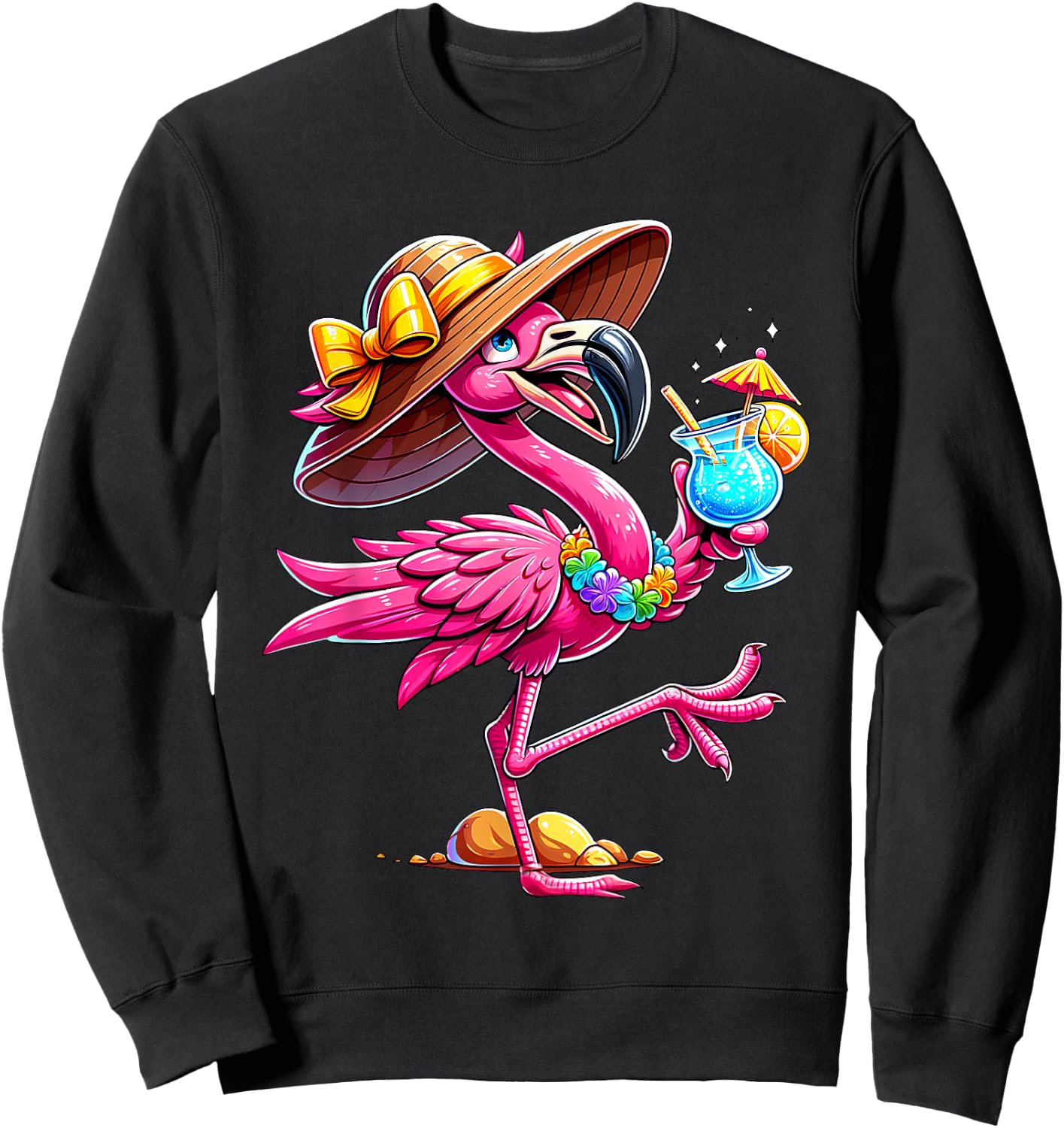 Funny Flamingo Hawaiian Summer Tropical Luau Women Girls Kid Sweatshirt - Sweatshirt | Black