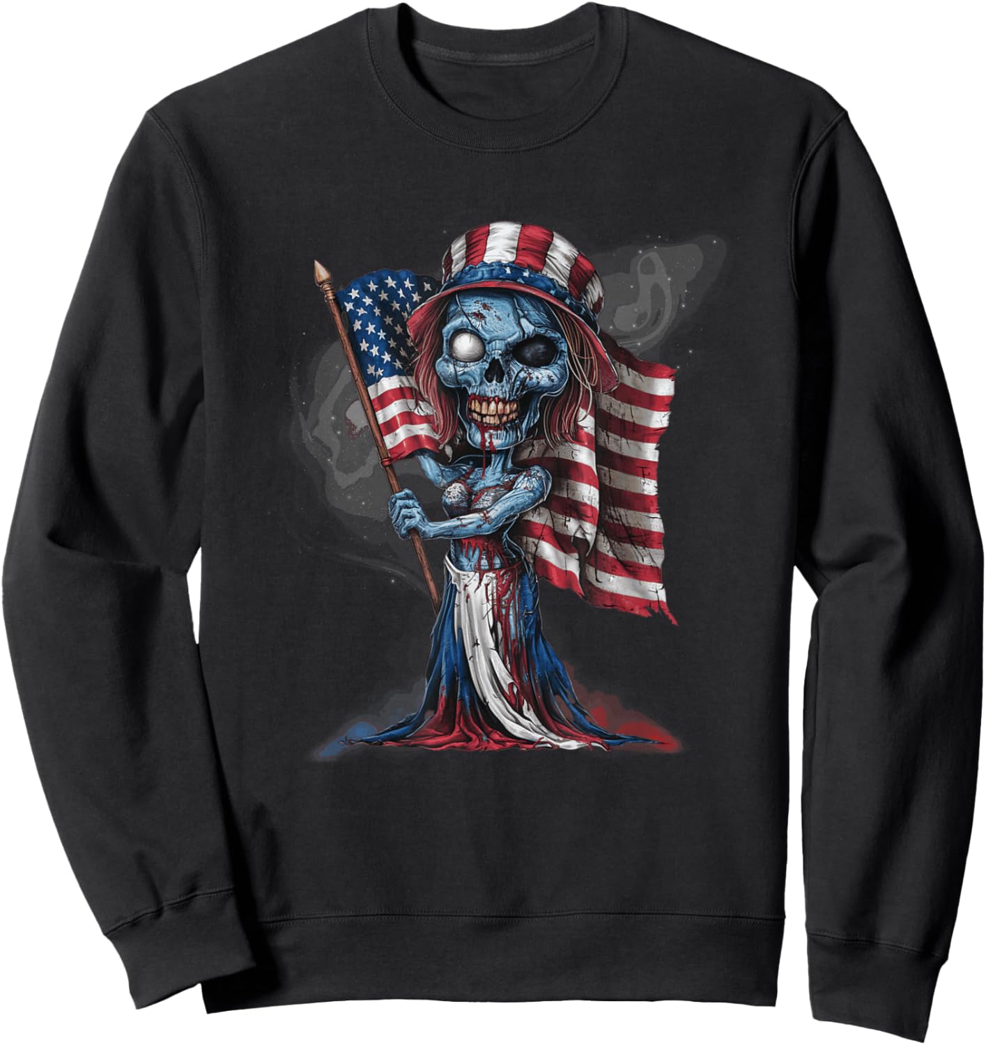 Patriotic Skeleton Halloween American Flag Gothic Horror Sweatshirt - Sweatshirt | Black