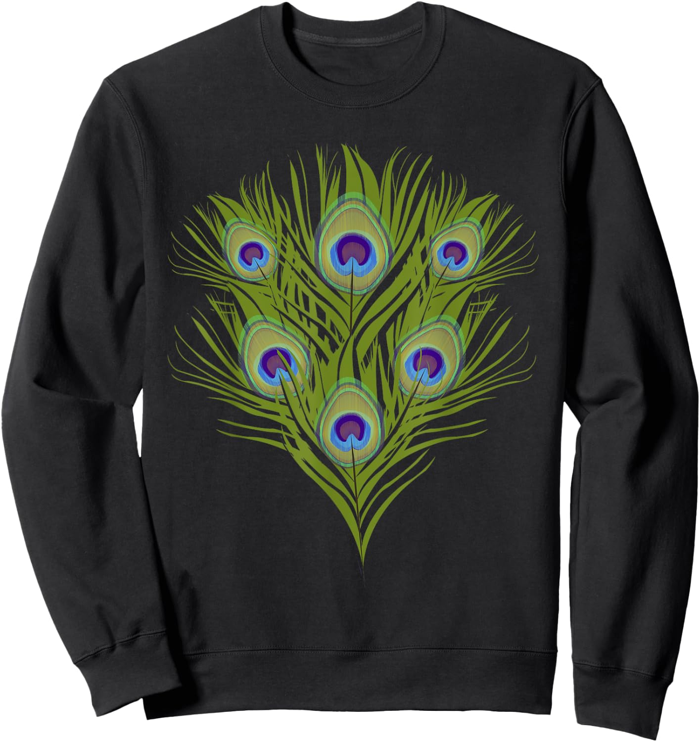 Decorative Colorful Women Girls Kids Tail Feathers Peacock Sweatshirt - Sweatshirt | Black