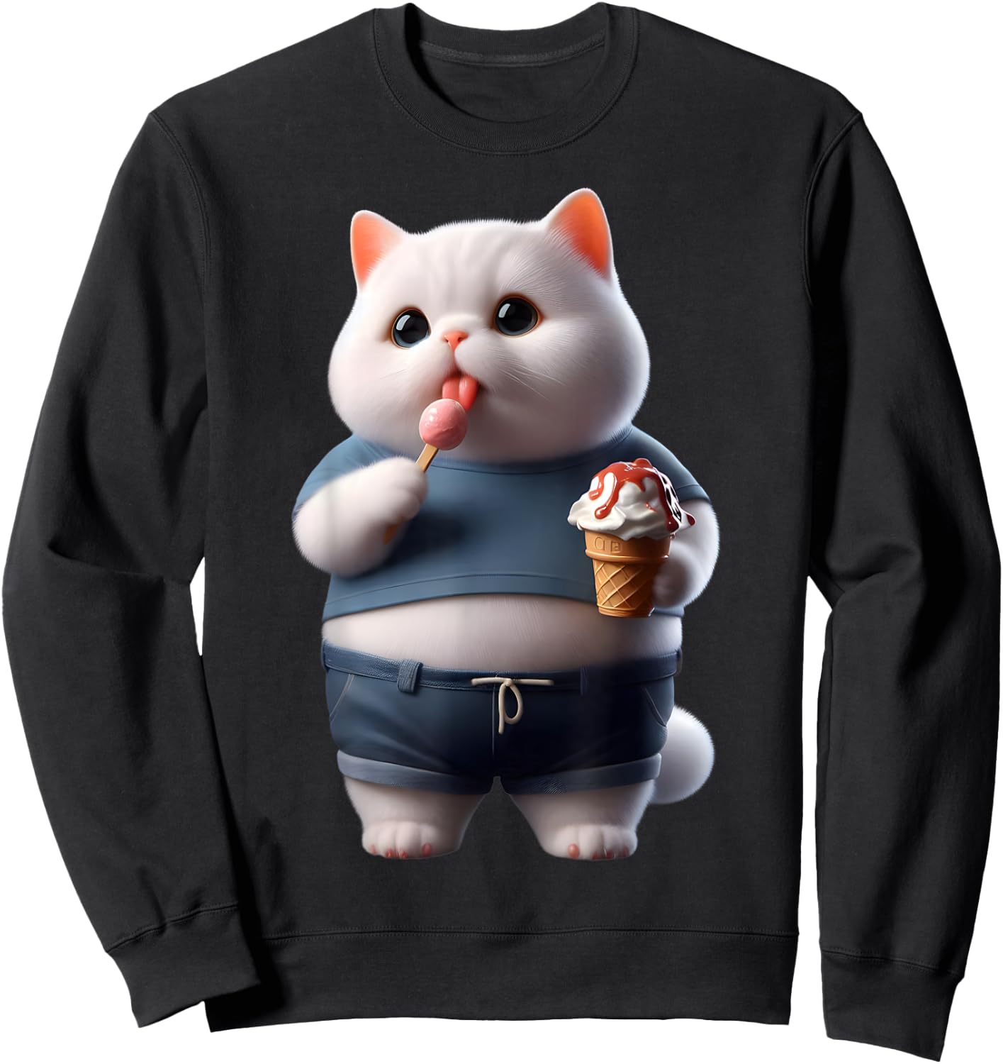 Funny Fat Cat Men Women Kids Ice Cream Fat Kitten Cat Lover Sweatshirt - Sweatshirt | Black