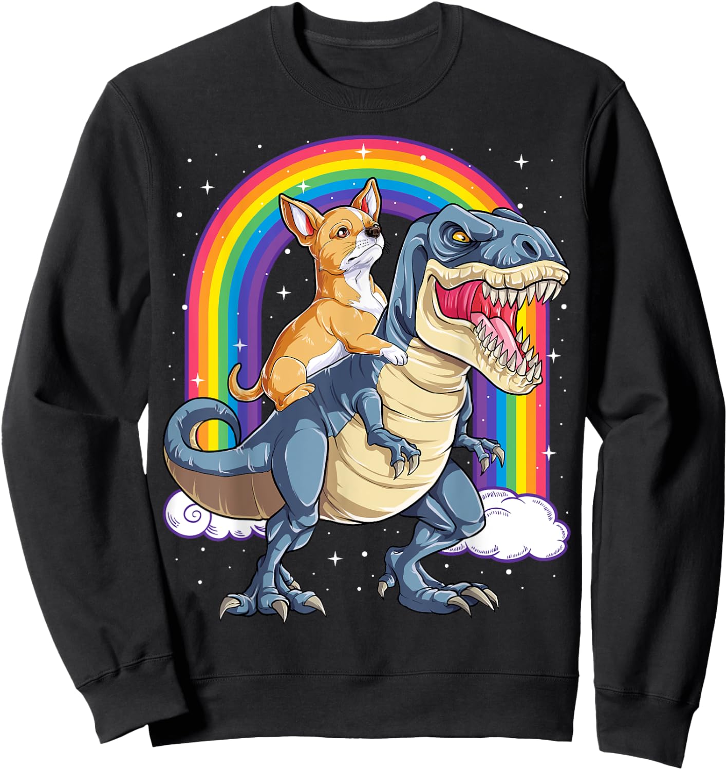 Chihuahua Riding Dinosaur T-rex Gifts Boys Kids Men Rainbow Sweatshirt - Sweatshirt | Black