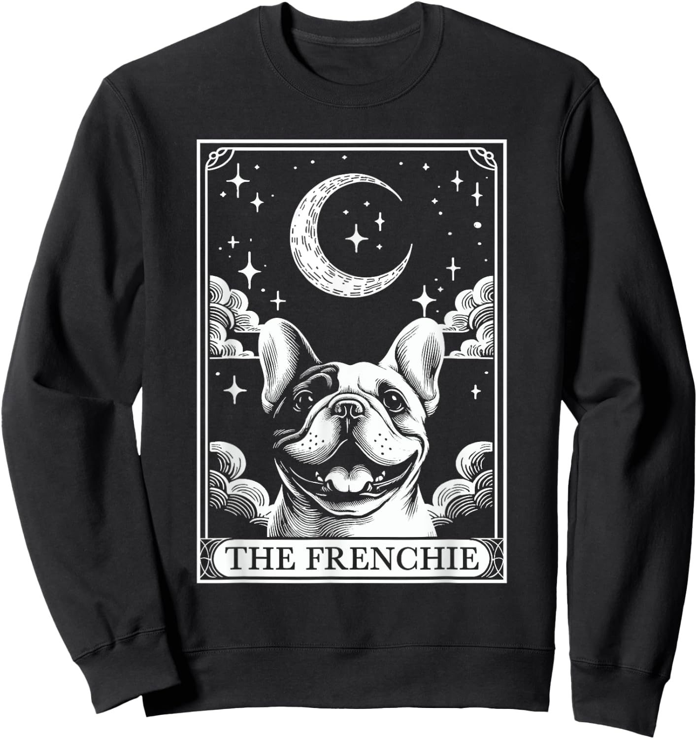 Tarot Card Vintage Crescent Moon French Bulldog Dog Mom Sweatshirt - Sweatshirt | Black