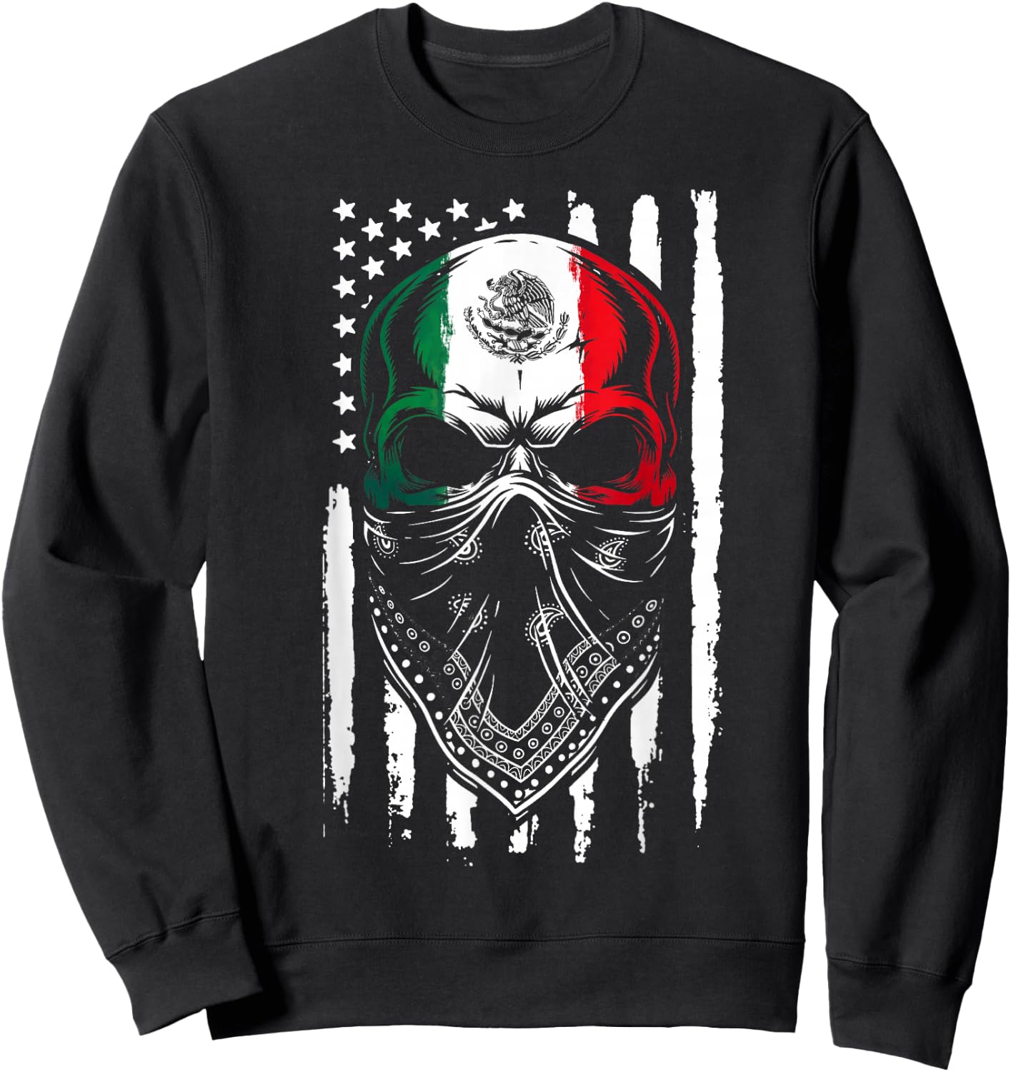 Skull Patriotic Mexican American Aztec Day of The Dead Sweatshirt - Sweatshirt | Black