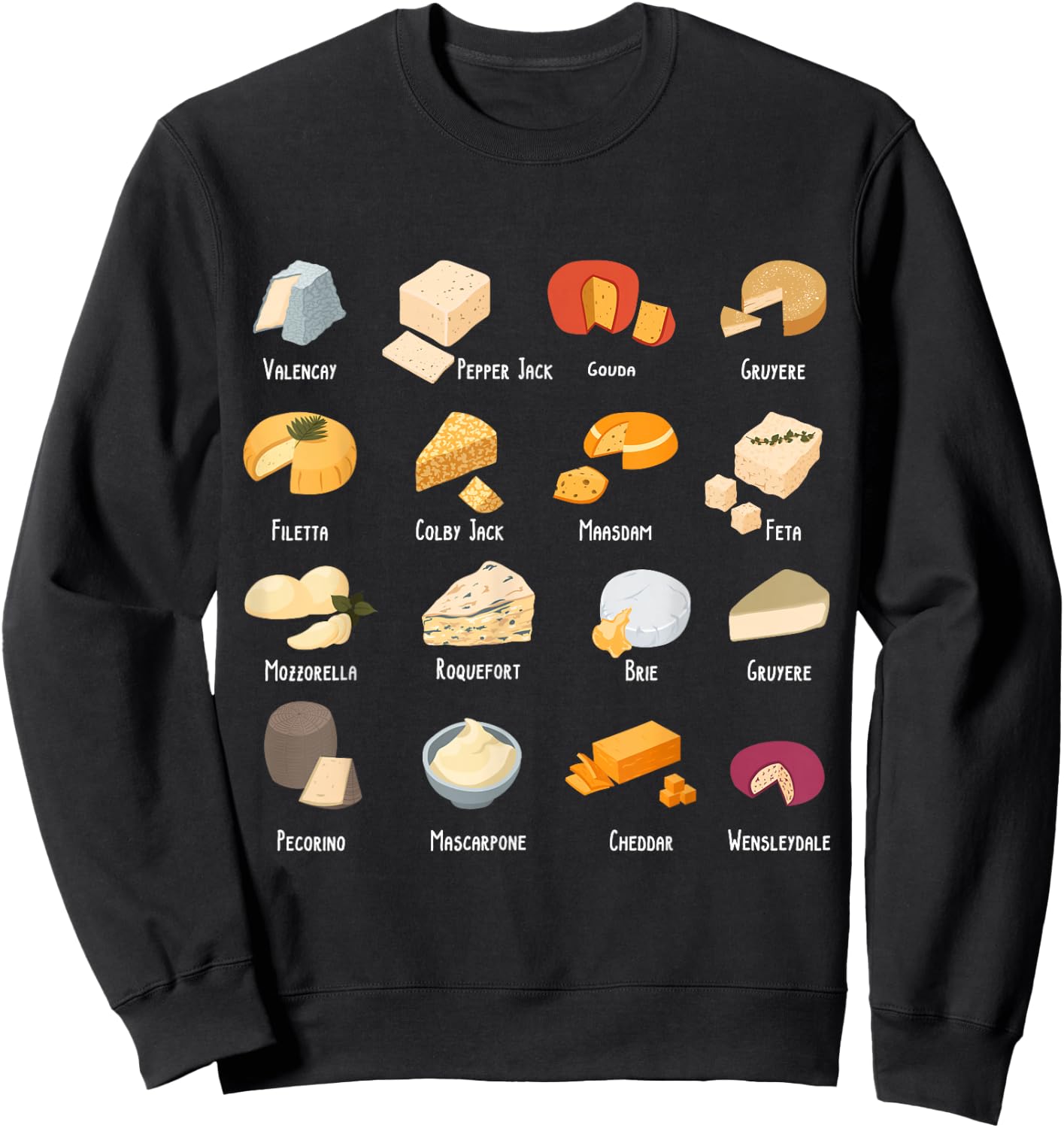 Funny Vintage Cheese Chart for Cheese Lover Cheese Sweatshirt - Sweatshirt | Black