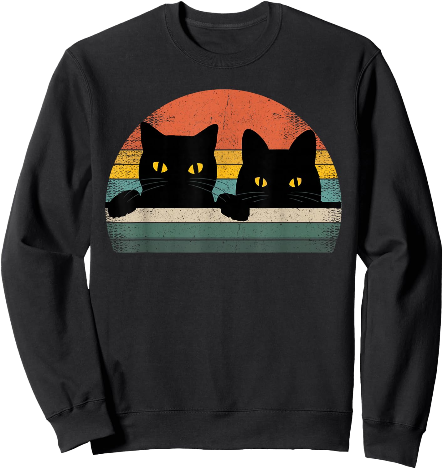 Black Cat Vintage Retro Style - Cats Lover Gift Sweatshirt - Sweatshirt | Black