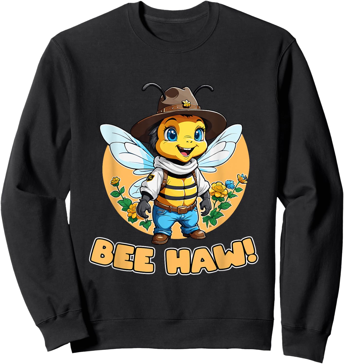 Funny Bee Haw Bumblebee Cowboy Hat Sweatshirt - Sweatshirt | Black