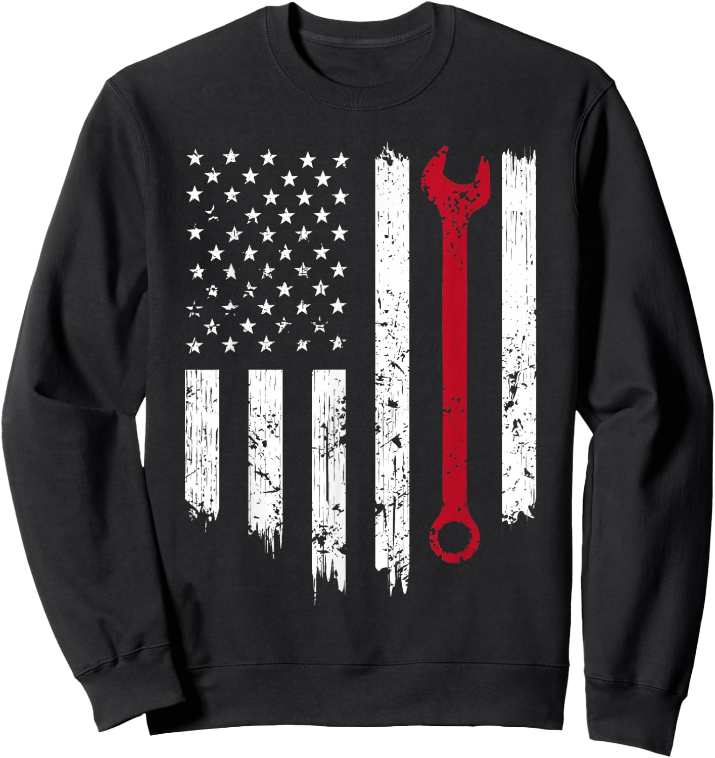 Funny Vintage Mechanic Distressed American Flag Gift Small Sweatshirt - Sweatshirt | Black
