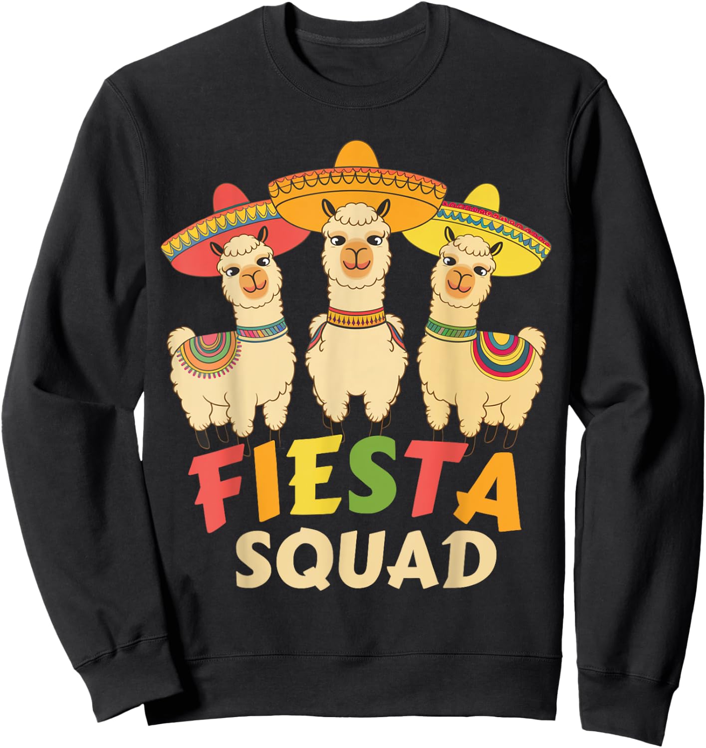 Fiesta Squad Cinco De Mayo Llama Let's Fiesta Mexican Party Sweatshirt - Sweatshirt | Black