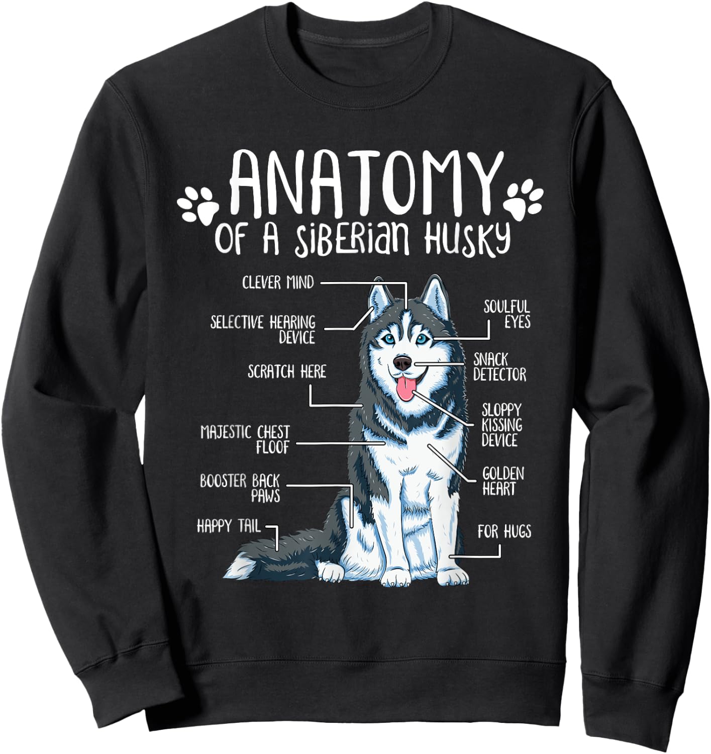 Funny Anatomy Siberian Husky Dog Lover Women Girls Kids Sweatshirt - Sweatshirt | Black
