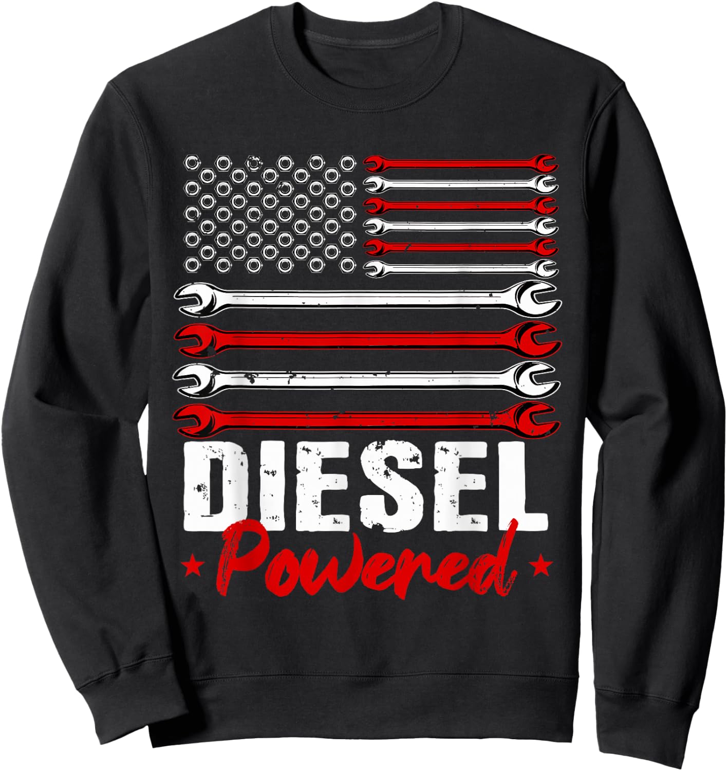 Diesel Mechanic Gifts Powered Patriotic American Flag Sweatshirt - Sweatshirt | Black