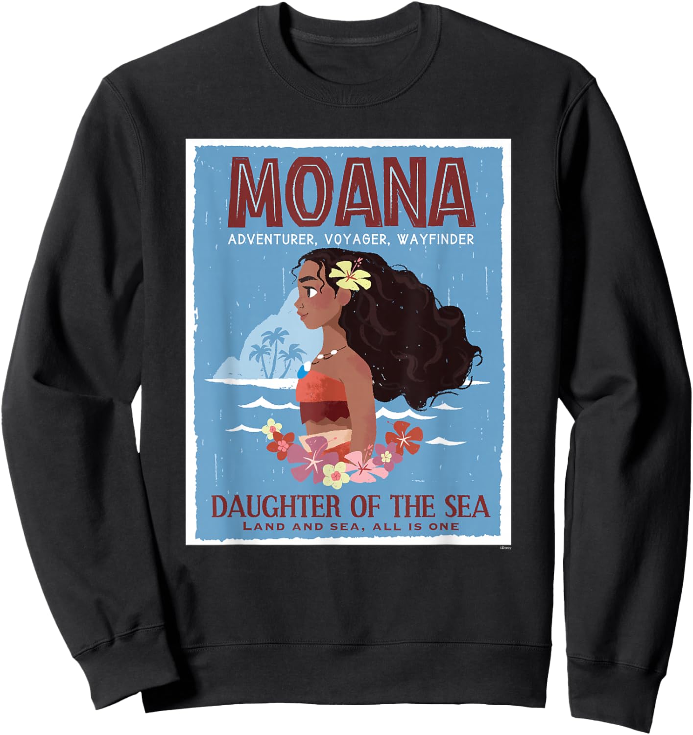 Disney Moana Adventurer Daughter of the Sea Retro Distressed Sweatshirt - Sweatshirt | Black