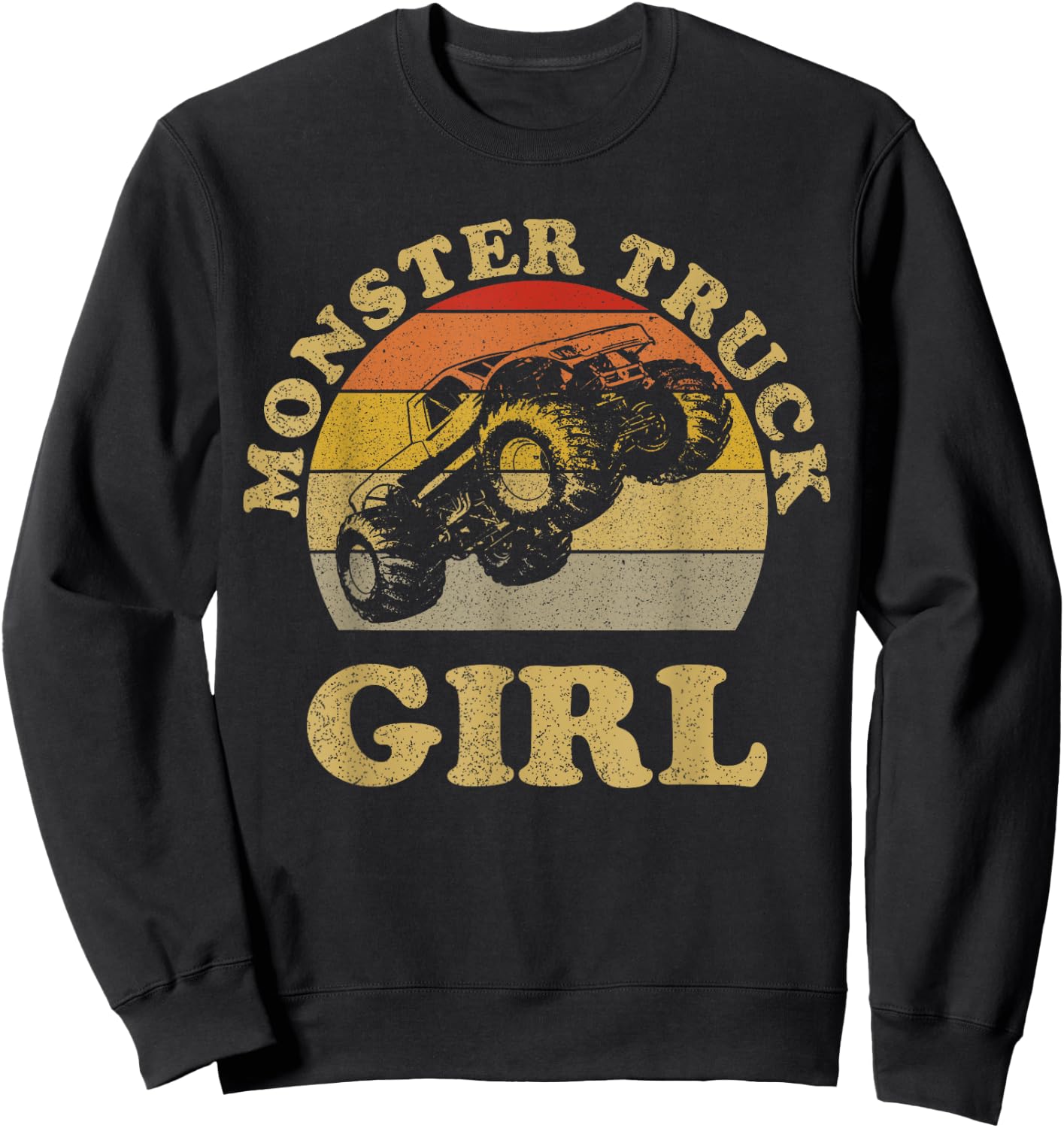Monster Truck Girl Shirt Retro Vintage Sunset Design Girls Sweatshirt - Sweatshirt | Black