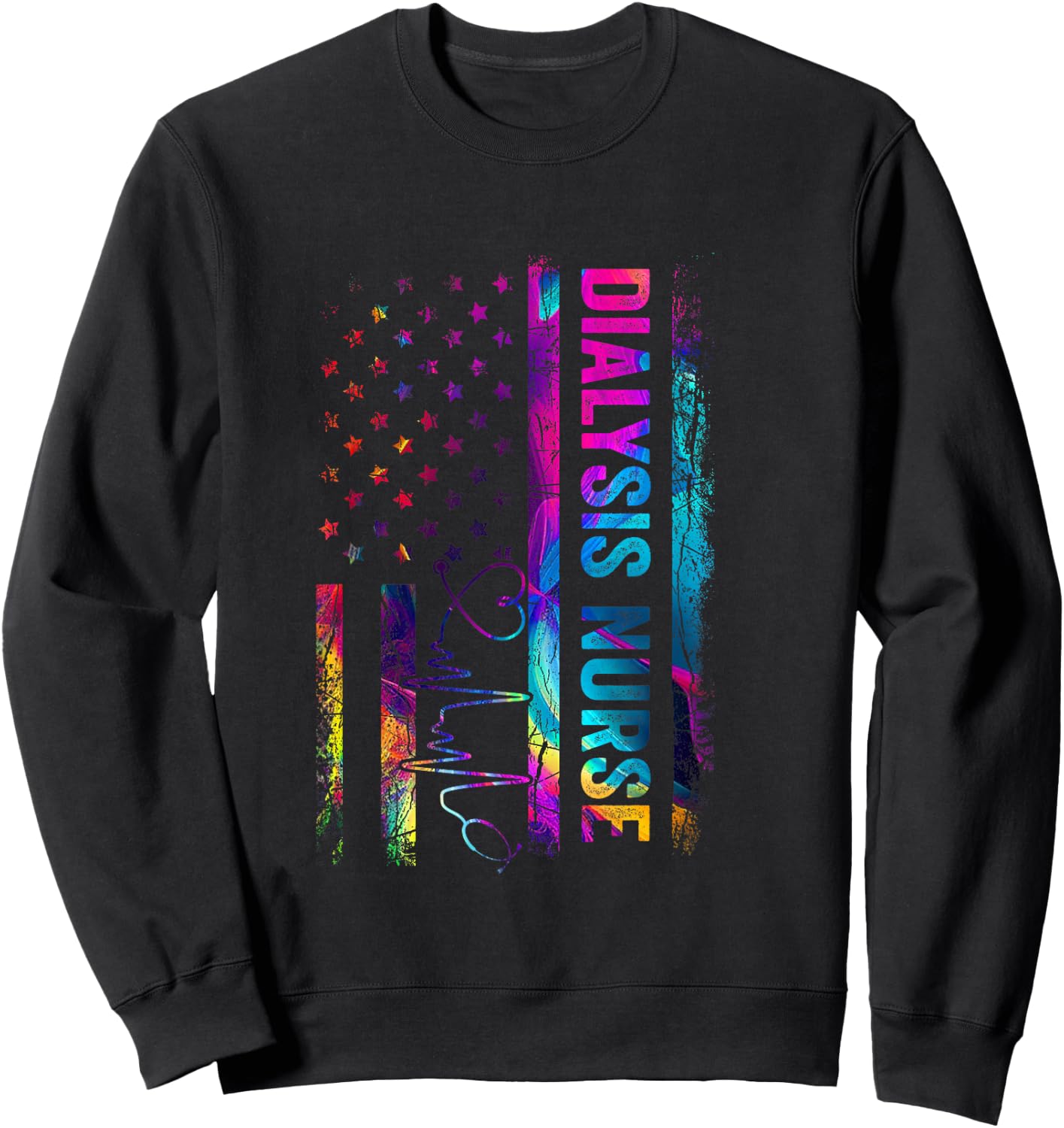 Dialysis Nurse Tie Dye American Flag Patriotic Nurse Day Sweatshirt - Sweatshirt | Black