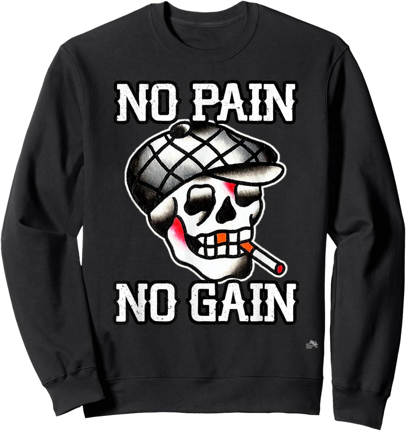 No Pain No Gain Smoking Tattoo Skull Sweatshirt - Sweatshirt | Black