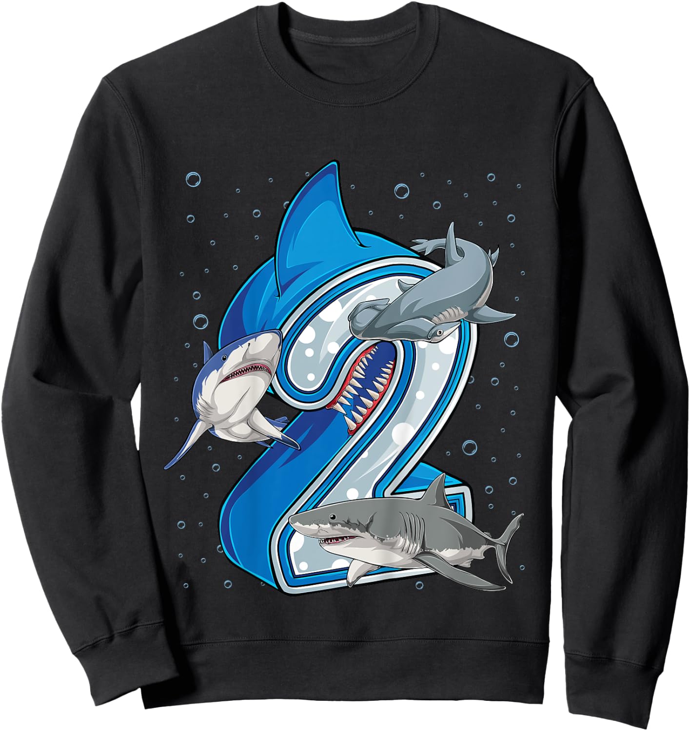 Kids 2nd Birthday Boys Shark 2 years Old Ocean Shark B-day Sweatshirt - Sweatshirt | Black