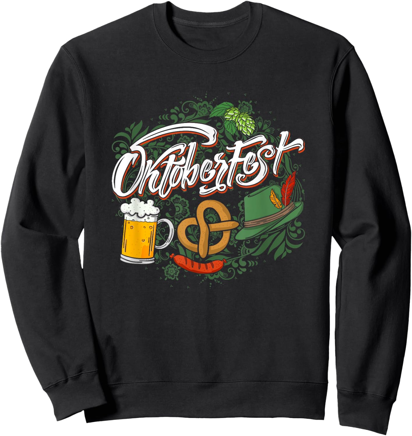 Oktoberfest Funny Beer Hat Pretzel And Edelweiss Sweatshirt - Sweatshirt | Black