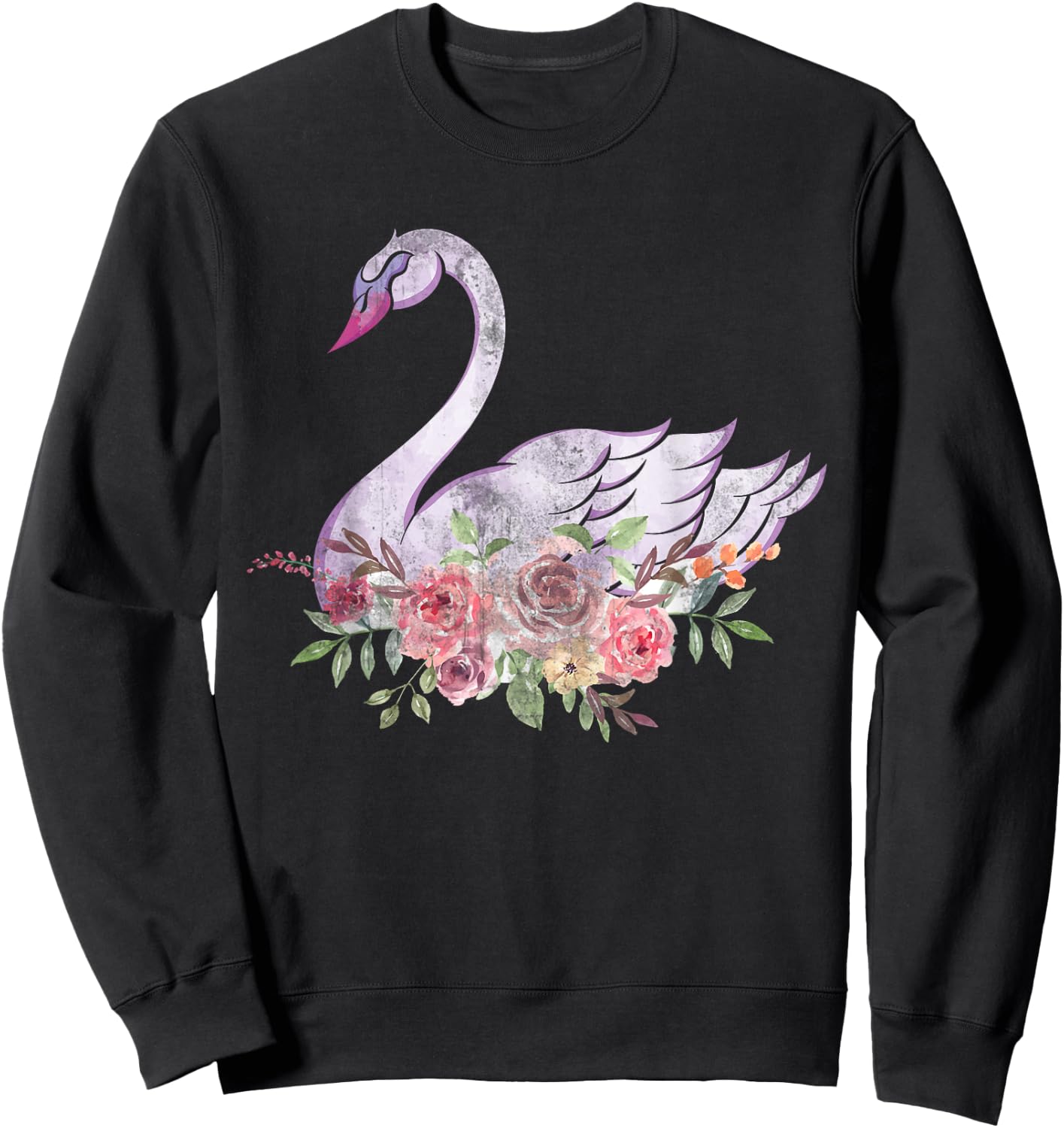 Women Girls Gift Pretty Animal Flower Crown Swan Sweatshirt - Sweatshirt | Black