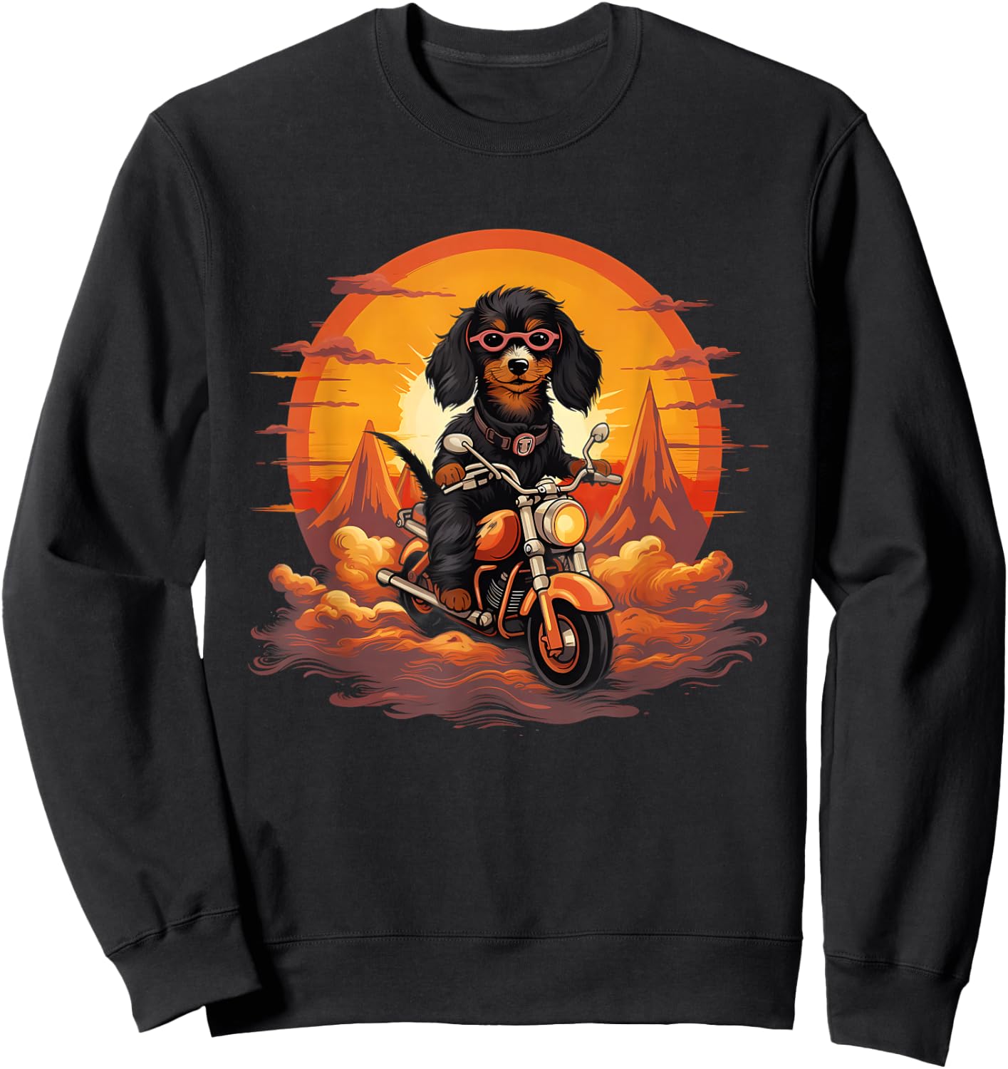 Biker Doxie Dog Riding Motorcycle Sweatshirt - Sweatshirt | Black