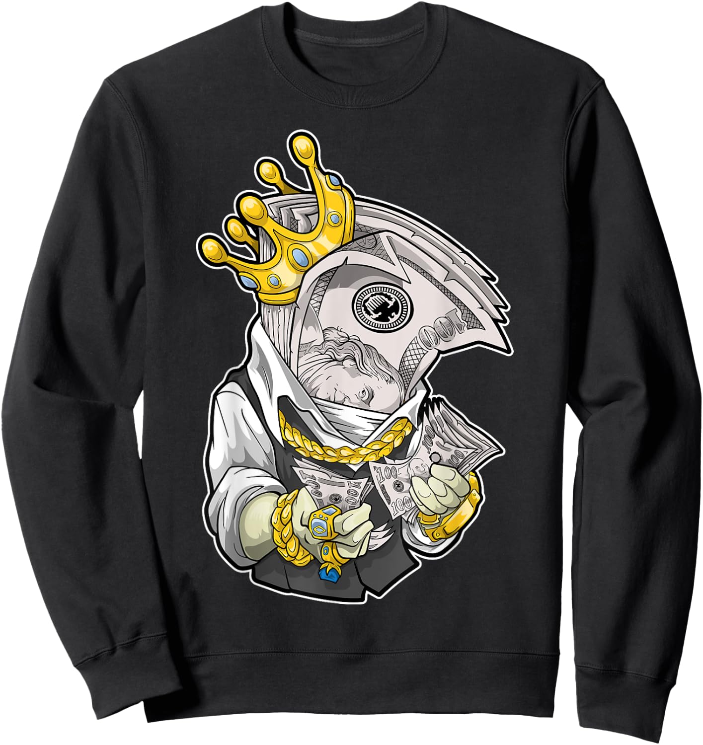 Money King Crown Rich Dollar Diamonds Cash Cool Hip Hop Boss Sweatshirt - Sweatshirt | Black