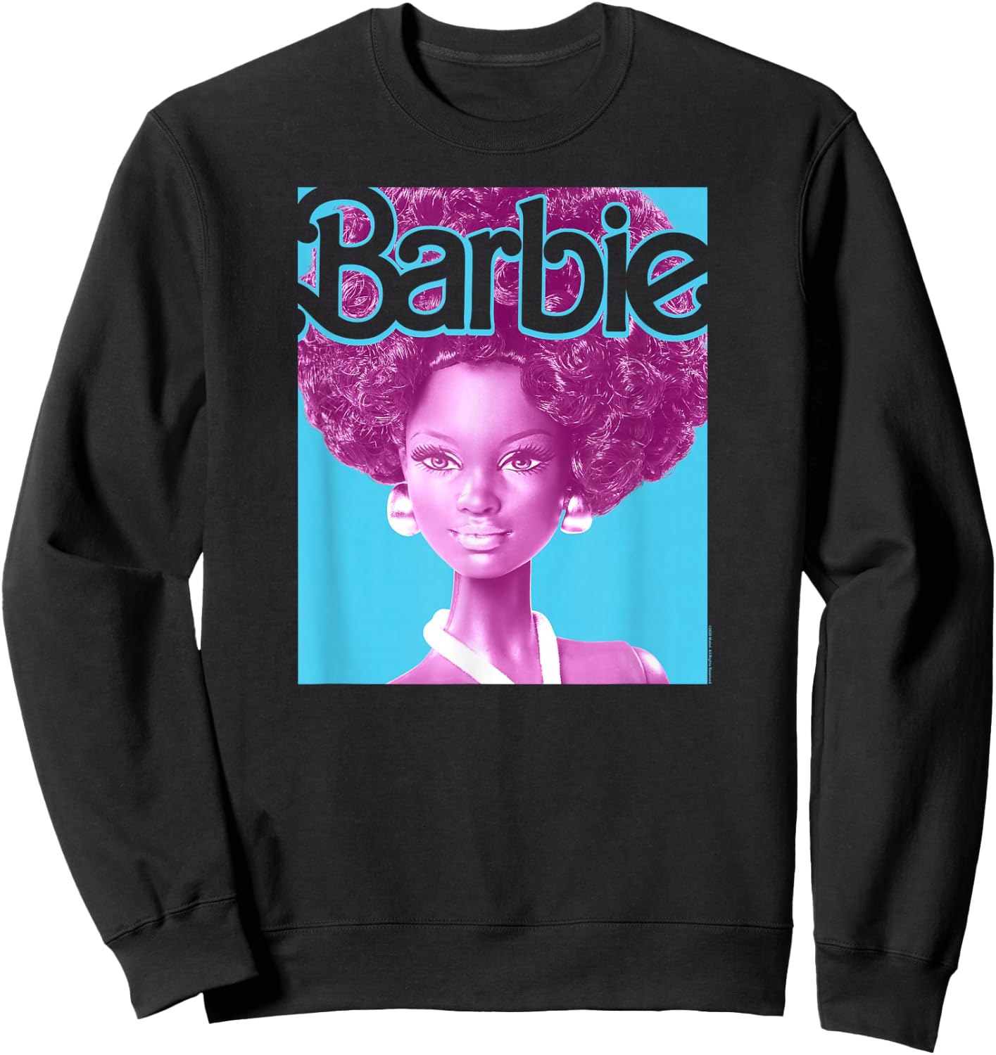 Barbie Afro Doll Classic Fit : Adult Round Neck, Black, Short Sleeve, Cotton-Polyester Sweatshirt - Sweatshirt | Black