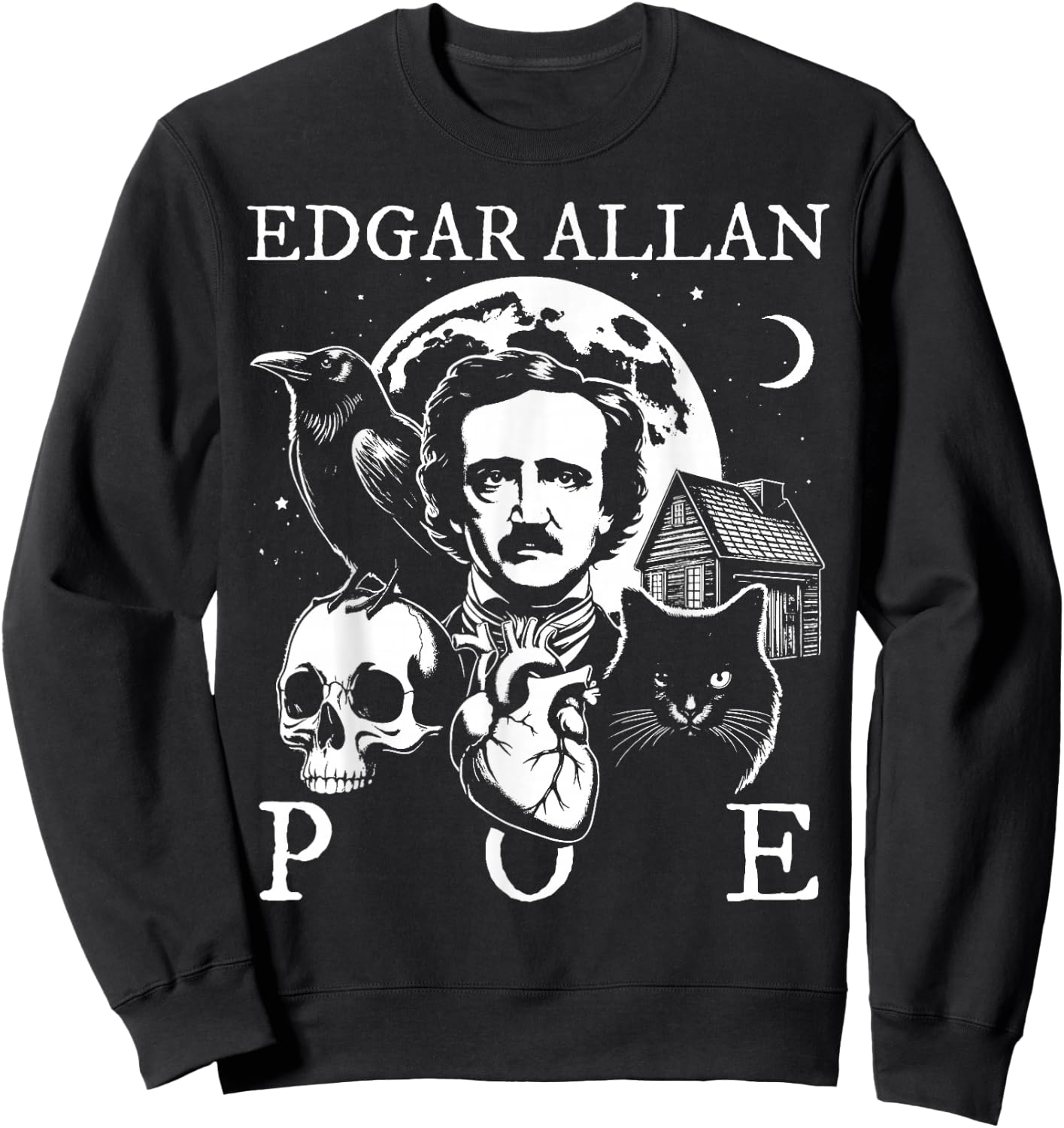 Edgar Allan Poe Poems Quotes Raven Literature Sweatshirt - Sweatshirt | Black