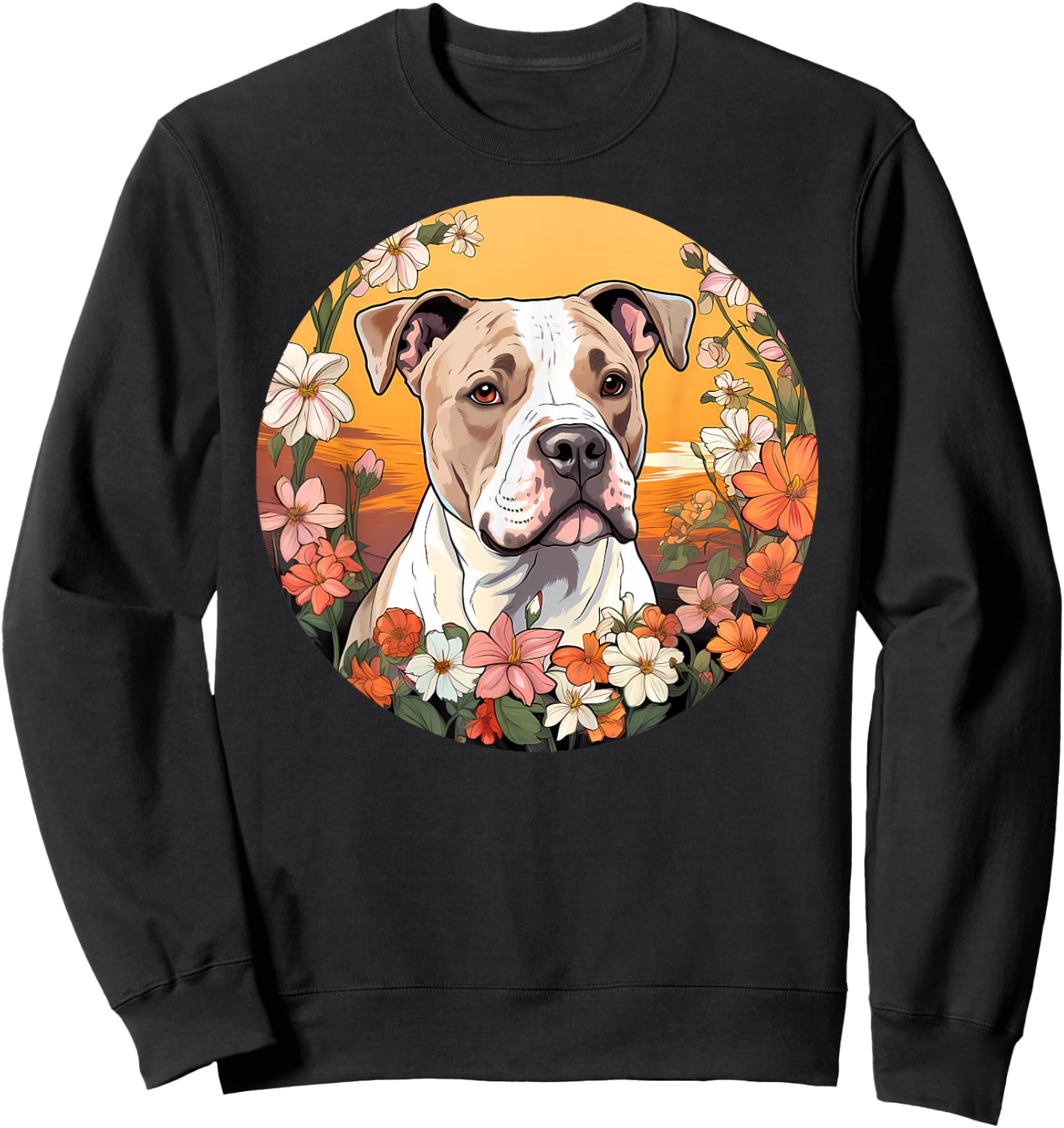 Cute American Bulldog Mountain Flower Meadow Dog Mom Women Kids Sweatshirt - Sweatshirt | Black