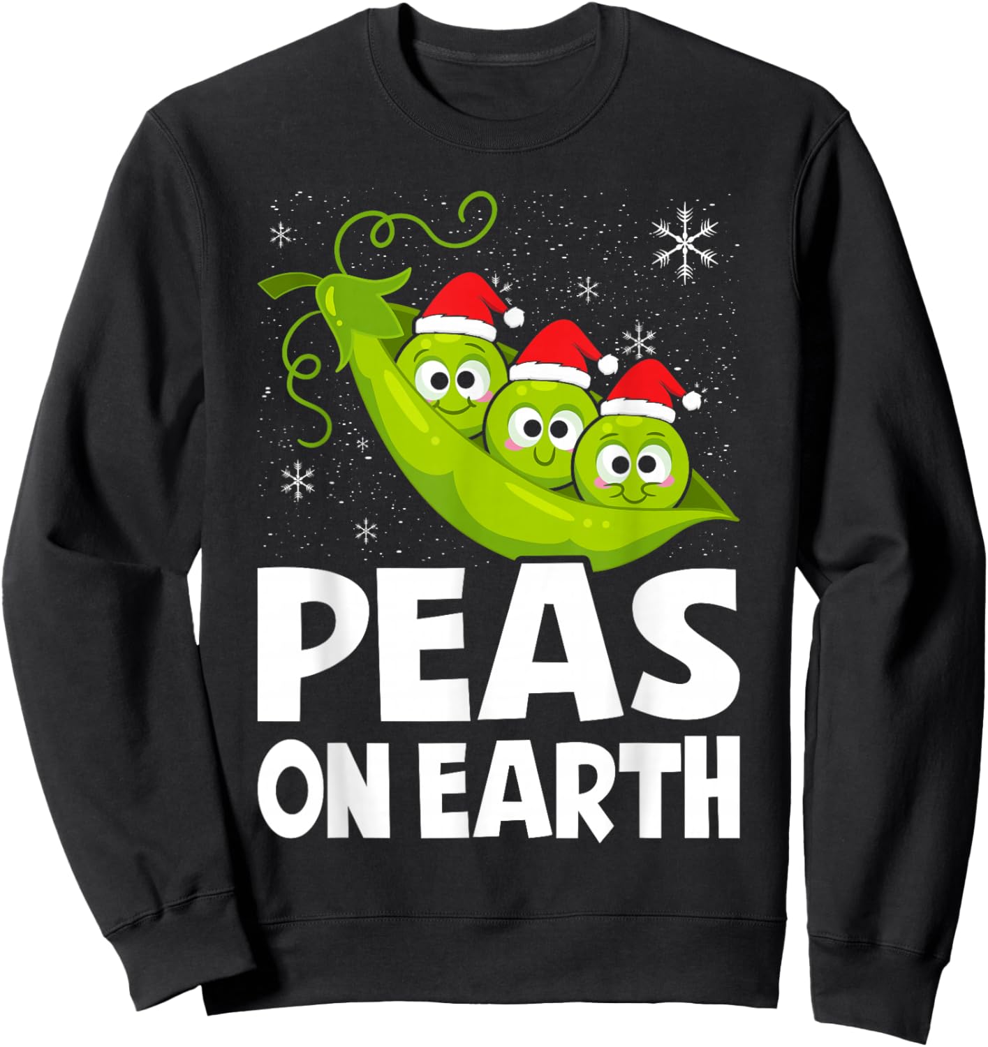 Christmas Pun Lover Peas on Earth World Peace Vegan Sweatshirt - Sweatshirt | Black