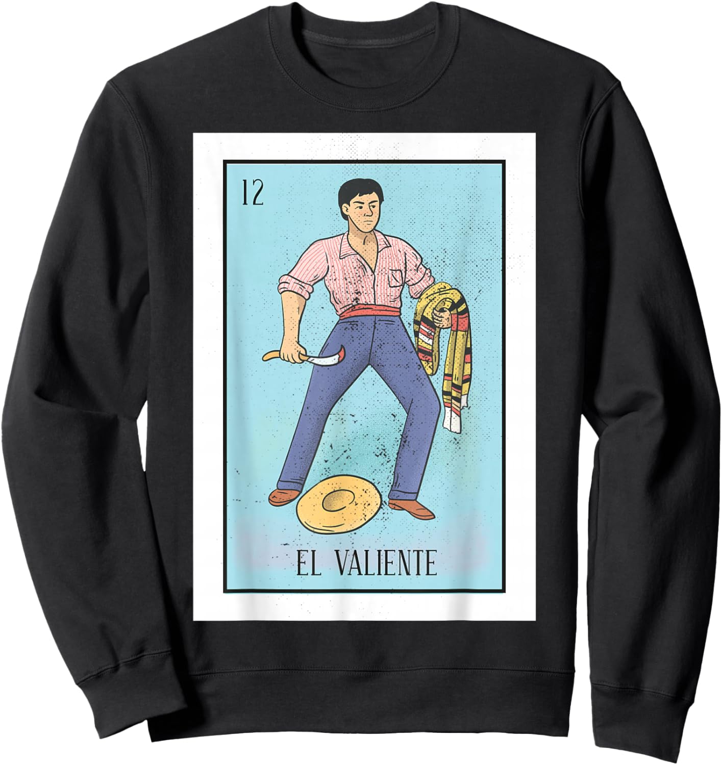 Retro El Valiente Mexican Lottery Bingo Game The Brave Card Sweatshirt - Sweatshirt | Black