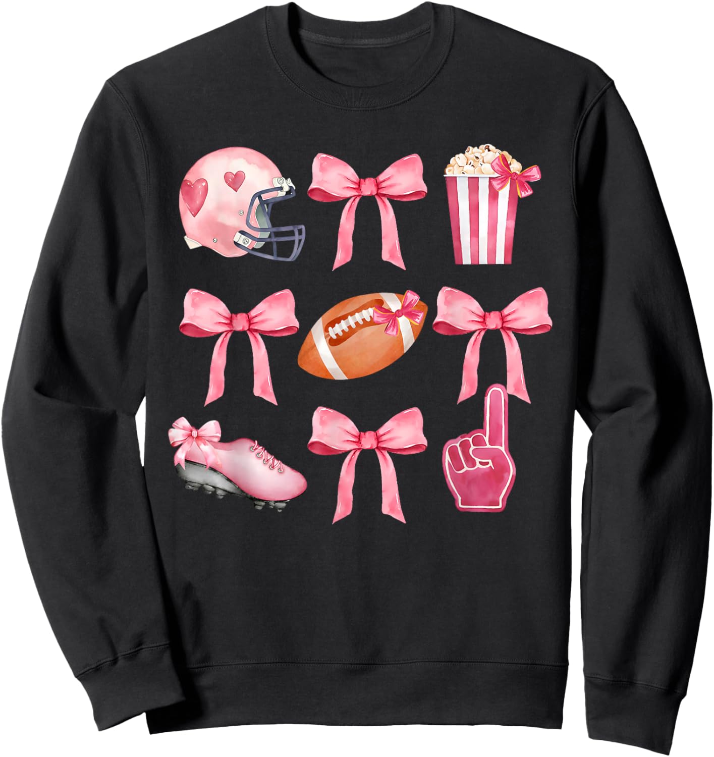 Coquette Bow Football Player American Football Season Funny Sweatshirt - Sweatshirt | Black
