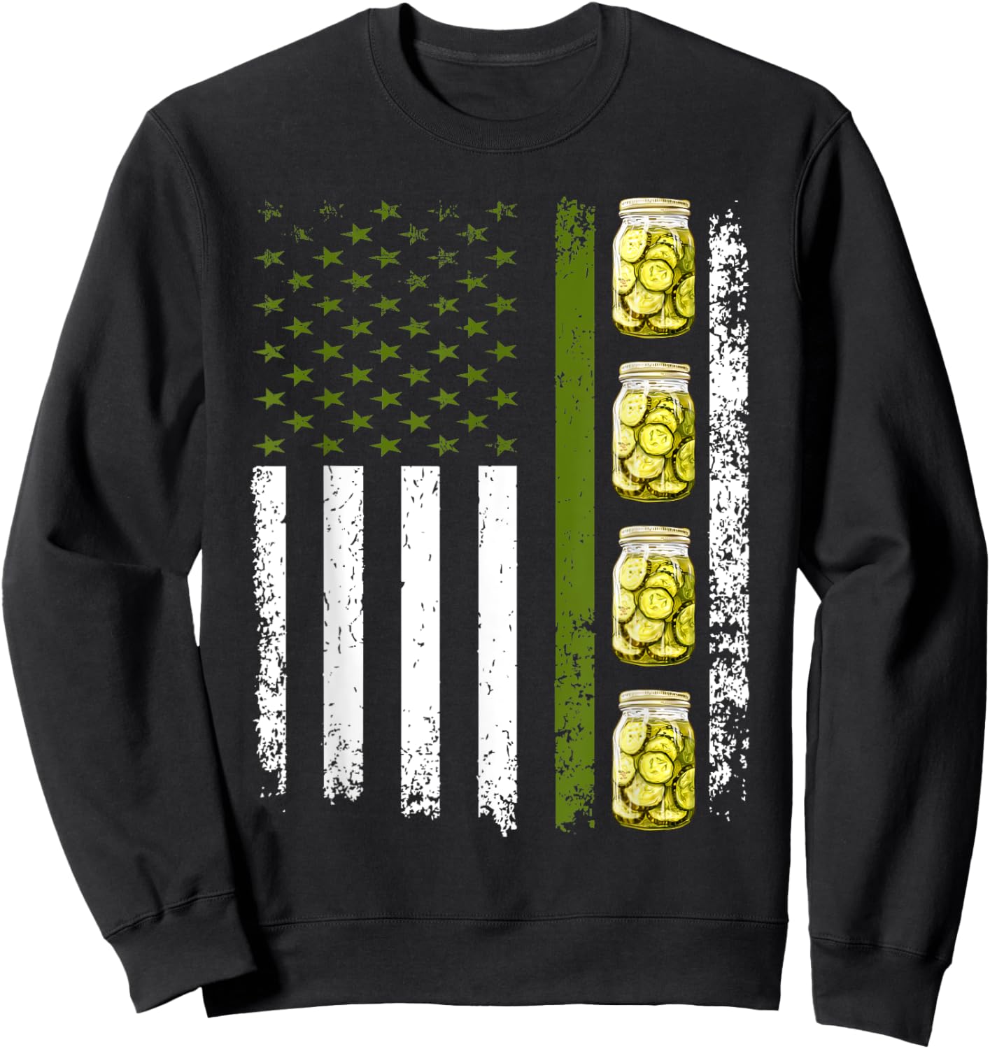 Funny Pickle Cucumber US American Flag Jar Of Sliced Pickles Men Sweatshirt - Sweatshirt | Black