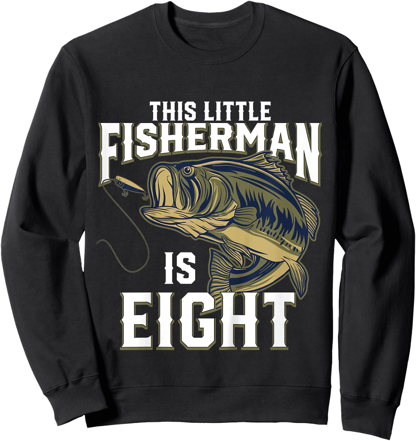 Kids 8 Year Old Fishing Birthday Party Fisherman 8th Gift Boy Sweatshirt - Sweatshirt | Black