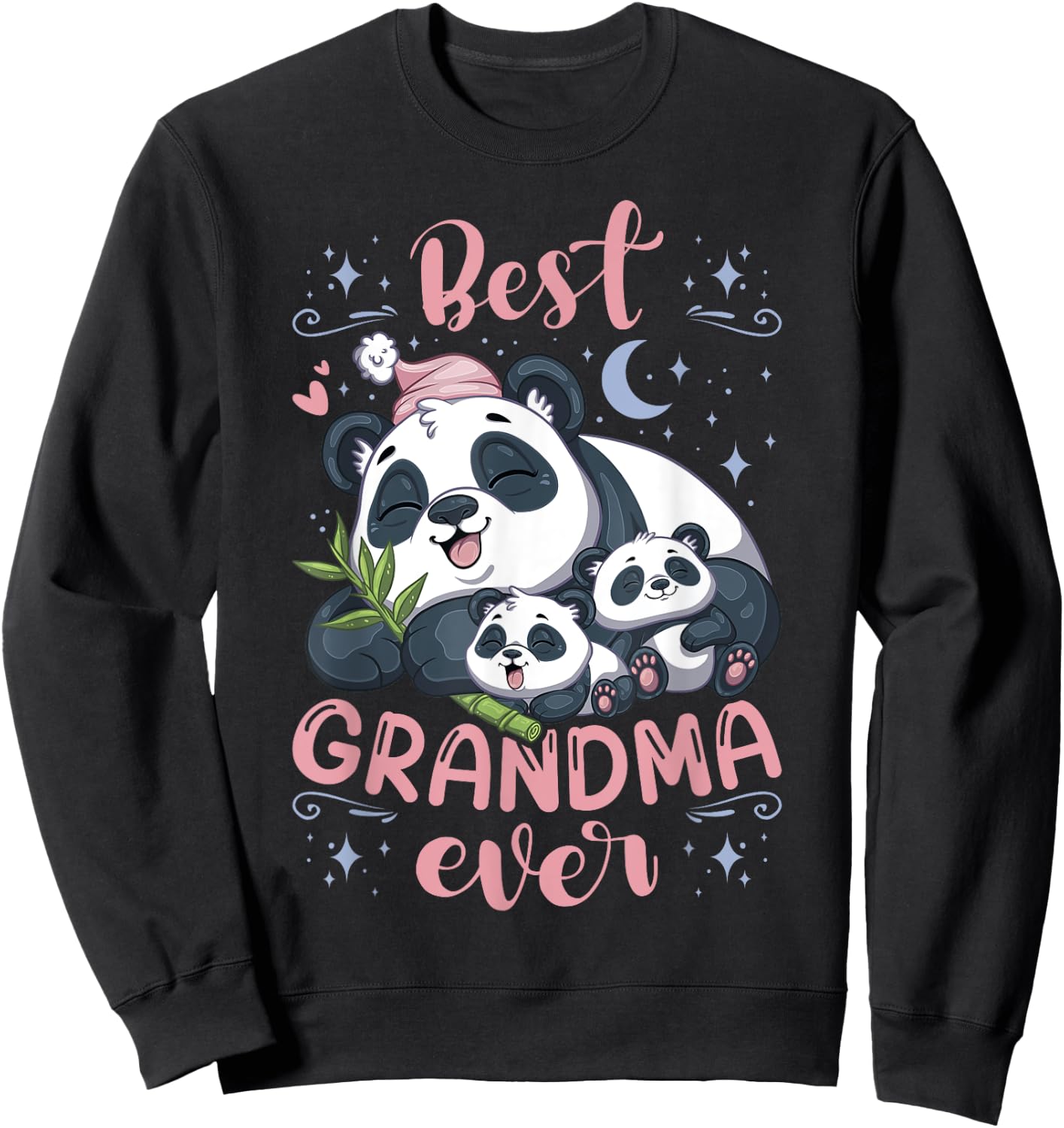 Best Grandma Ever Pajama Top Panda Grandmother & 2 Cubs Sweatshirt - Sweatshirt | Black