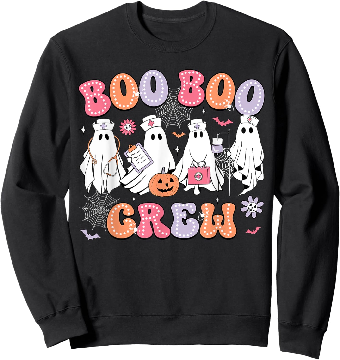 Groovy Boo Boo Crew Nurse Funny Ghost Women Halloween Nurse Sweatshirt - Sweatshirt | Black