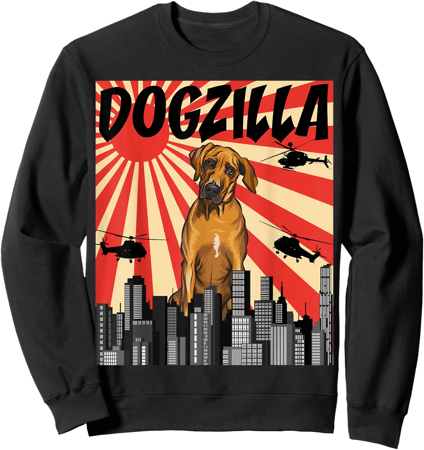 Funny Retro Japanese Dogzilla Rhodesian Ridgeback Sweatshirt - Sweatshirt | Black