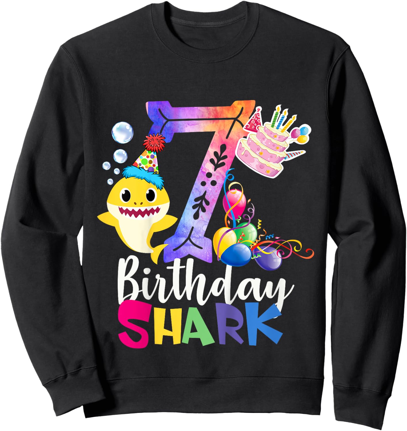 Best 7th Birthday Gift - 7th Birthday Shark Baby Cute Sweatshirt - Sweatshirt | Black