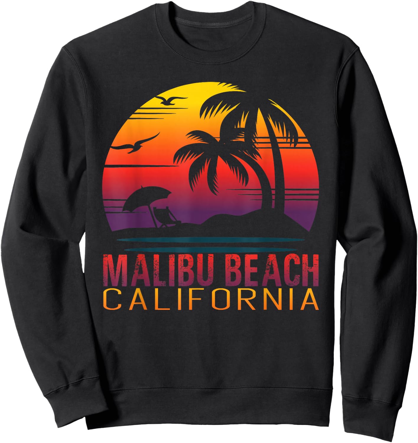 Retro Sunset Malibu Beach California Summer Vacation Gift Sweatshirt - Sweatshirt | Black