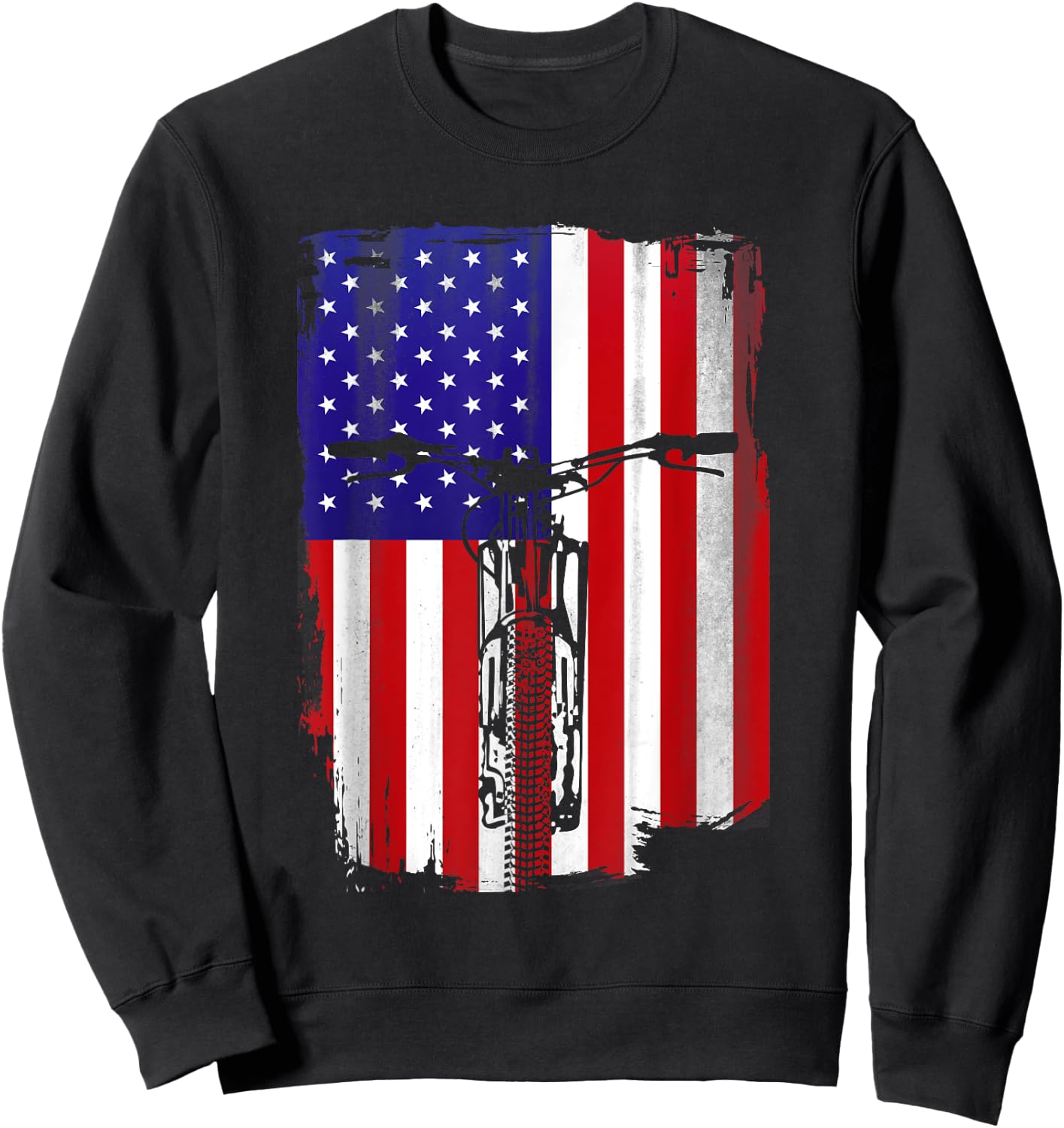 Mountain Biking American Flag Cycling USA Flag Mountain Bike Women Men Sweatshirt - Sweatshirt | Black