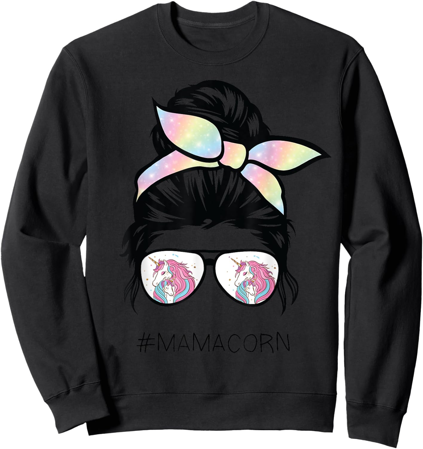Funny Mamacorn Unicorn Costume Mom messy hair bun mother day Sweatshirt - Sweatshirt | Black