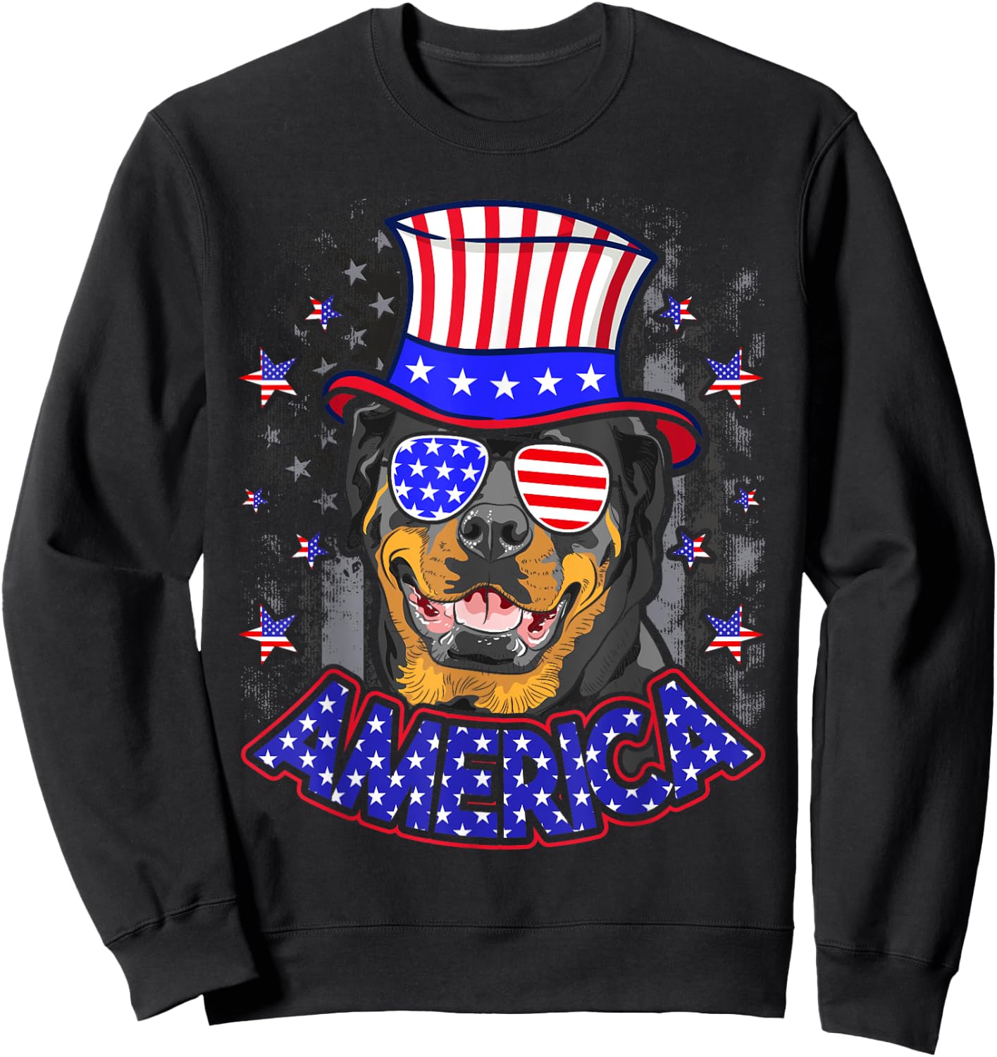 Rottweiler American USA Flag 4th of July Sweatshirt - Sweatshirt | Black