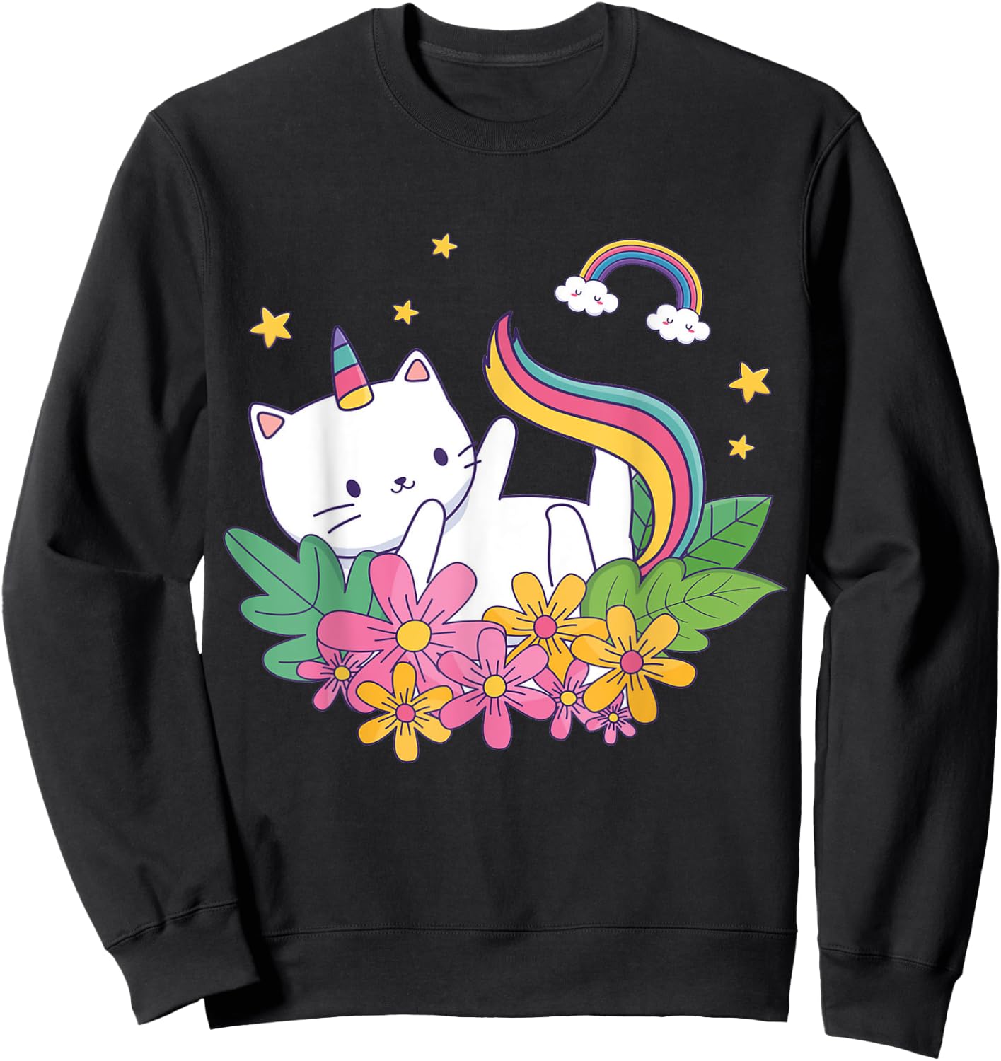 Meowgical Caticorn- Cat Unicorn Girls Women Kittycorn Sweatshirt - Sweatshirt | Black